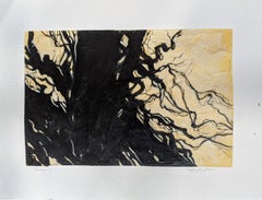 Saratoga Tree- Abstract Line Work Acrylic Painting on Paper of Landscape 