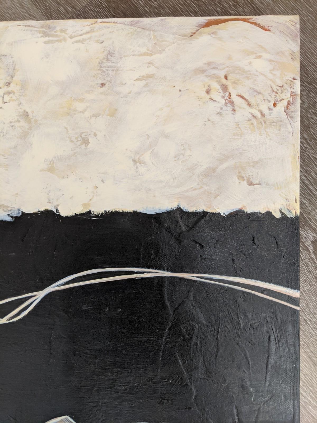 Endeavor Diptych - Two Toned Expressionist Acrylic Paintings Black and Cream - White Abstract Painting by Helen Bellaver