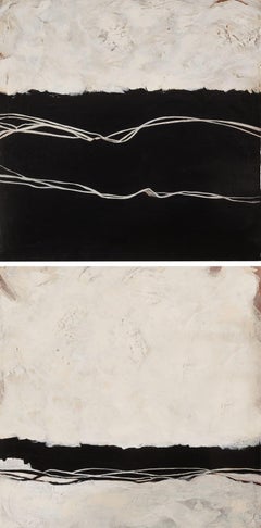 Endeavor Diptych - Two Toned Expressionist Acrylic Paintings Black and Cream