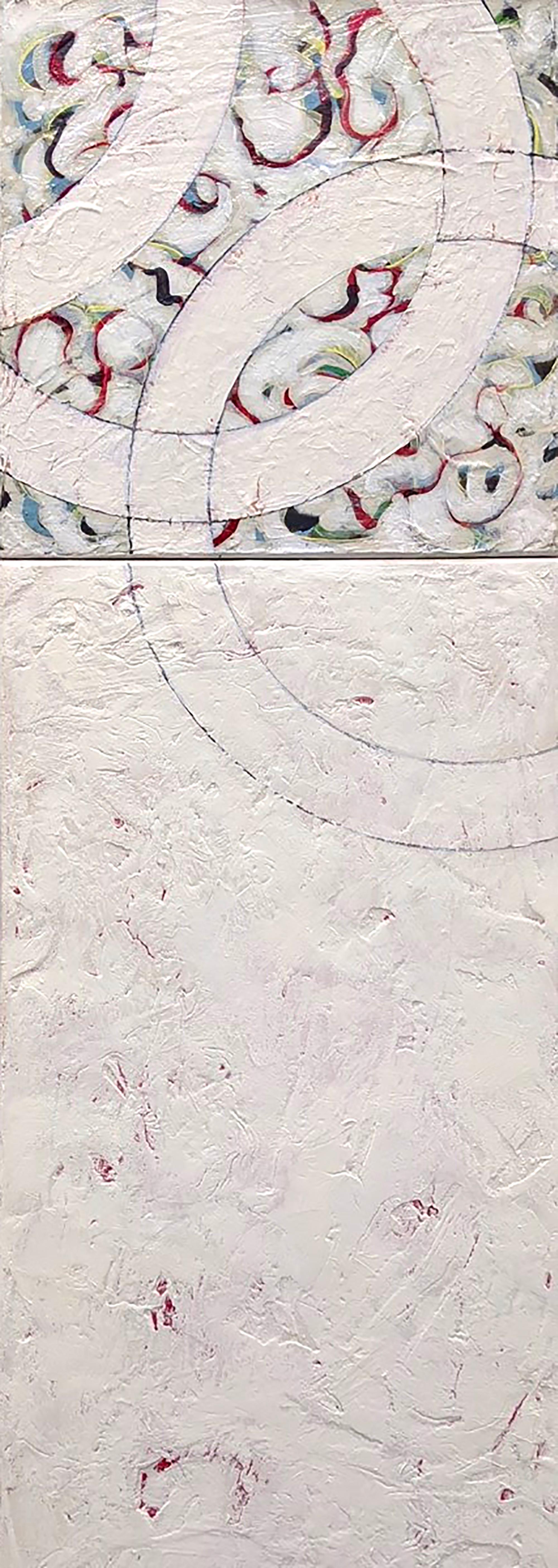 Diptyque Dawn - Abstraction géométrique expressionniste bicolore - Painting de Helen Bellaver