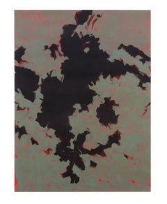 Primal Dance- Abstract Expressionist Painting in Red + Mossy Green + Black