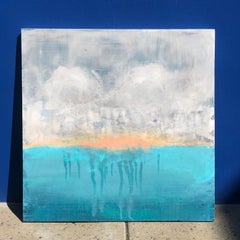 Undertow - Contemporary Abstract Landscape Painting of Ocean Beach  Grey + BLUE