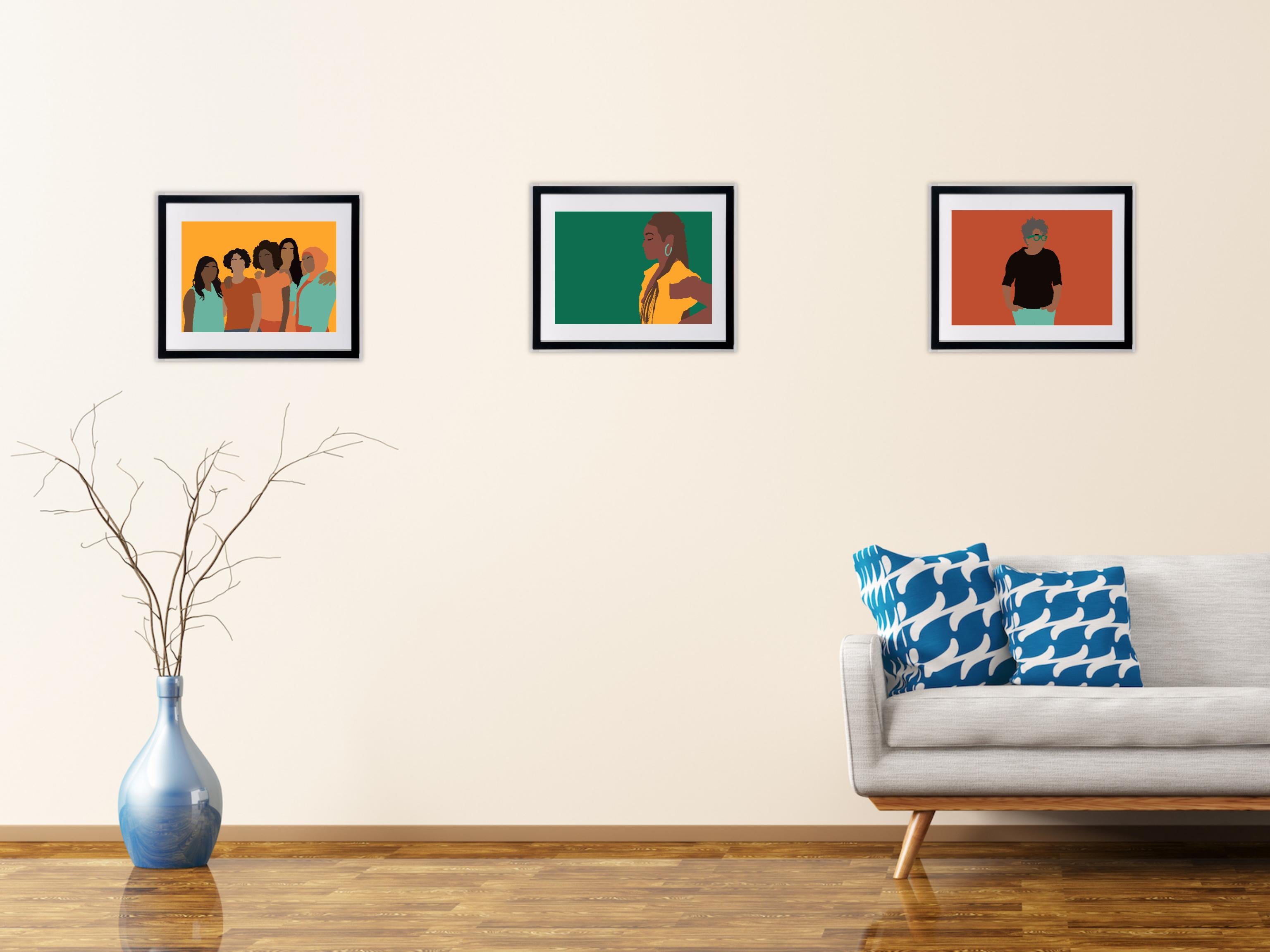 Congregate - gerahmter, farbenfroher Druck der Frauheit / Schwesternschaft / Frauen der Farbe – Print von Samantha Viotty