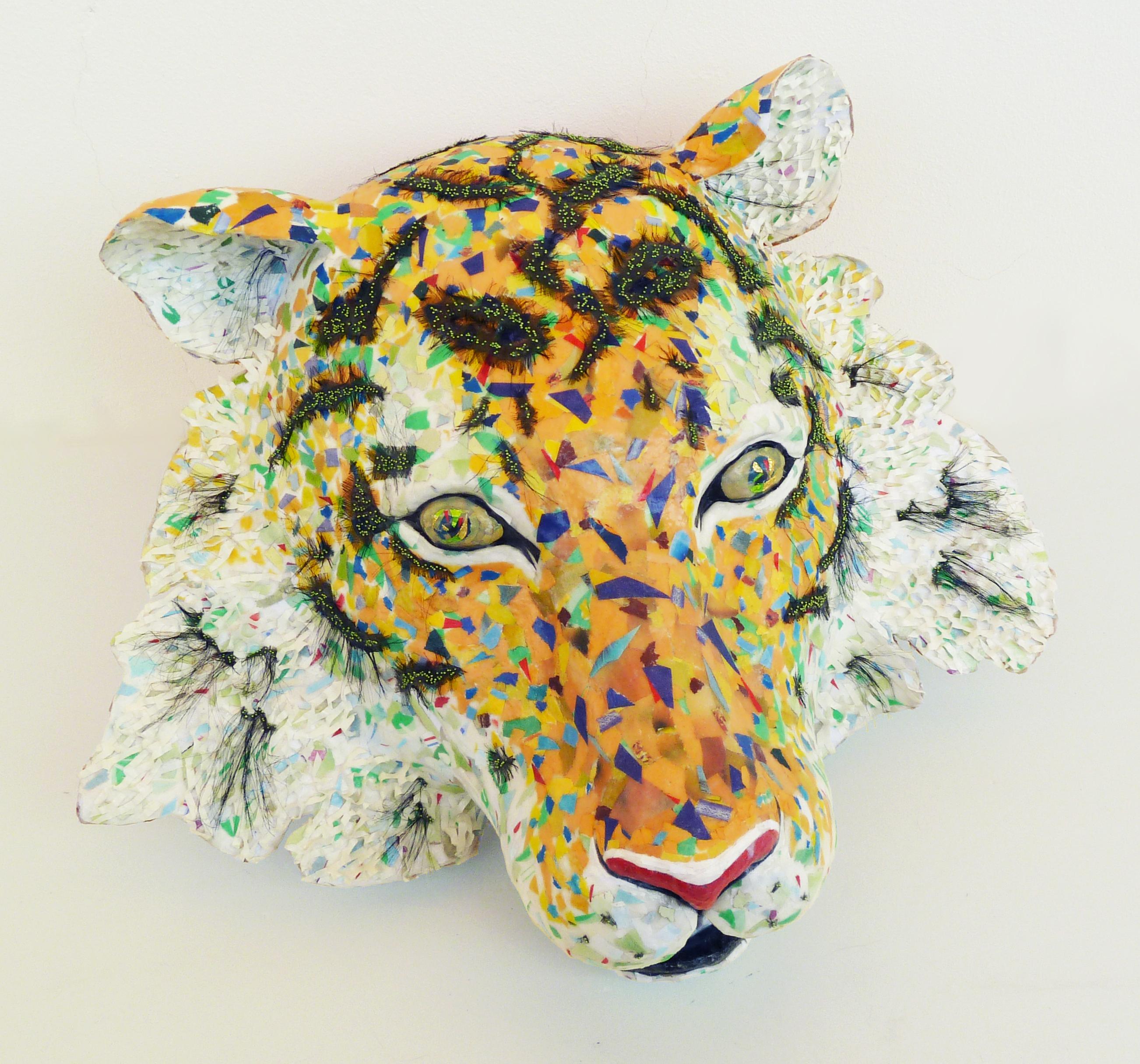 Amur- Sculpture of Endangered Siberian Tiger Created from Up-Cycled Materials