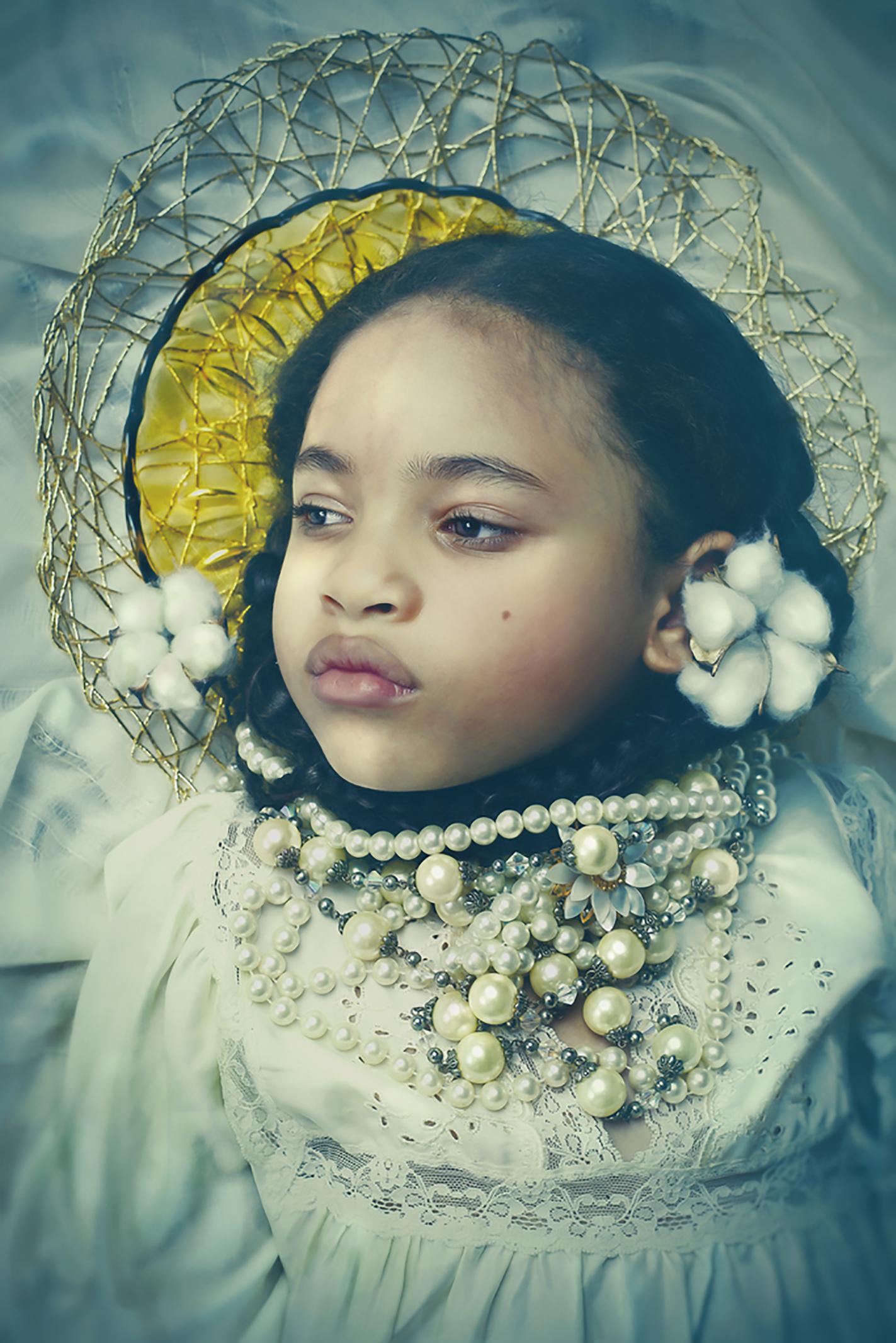 Ancestors Speak...Soft as Cotton 1 - Contemporary Portrait of Young Girl (Blue)