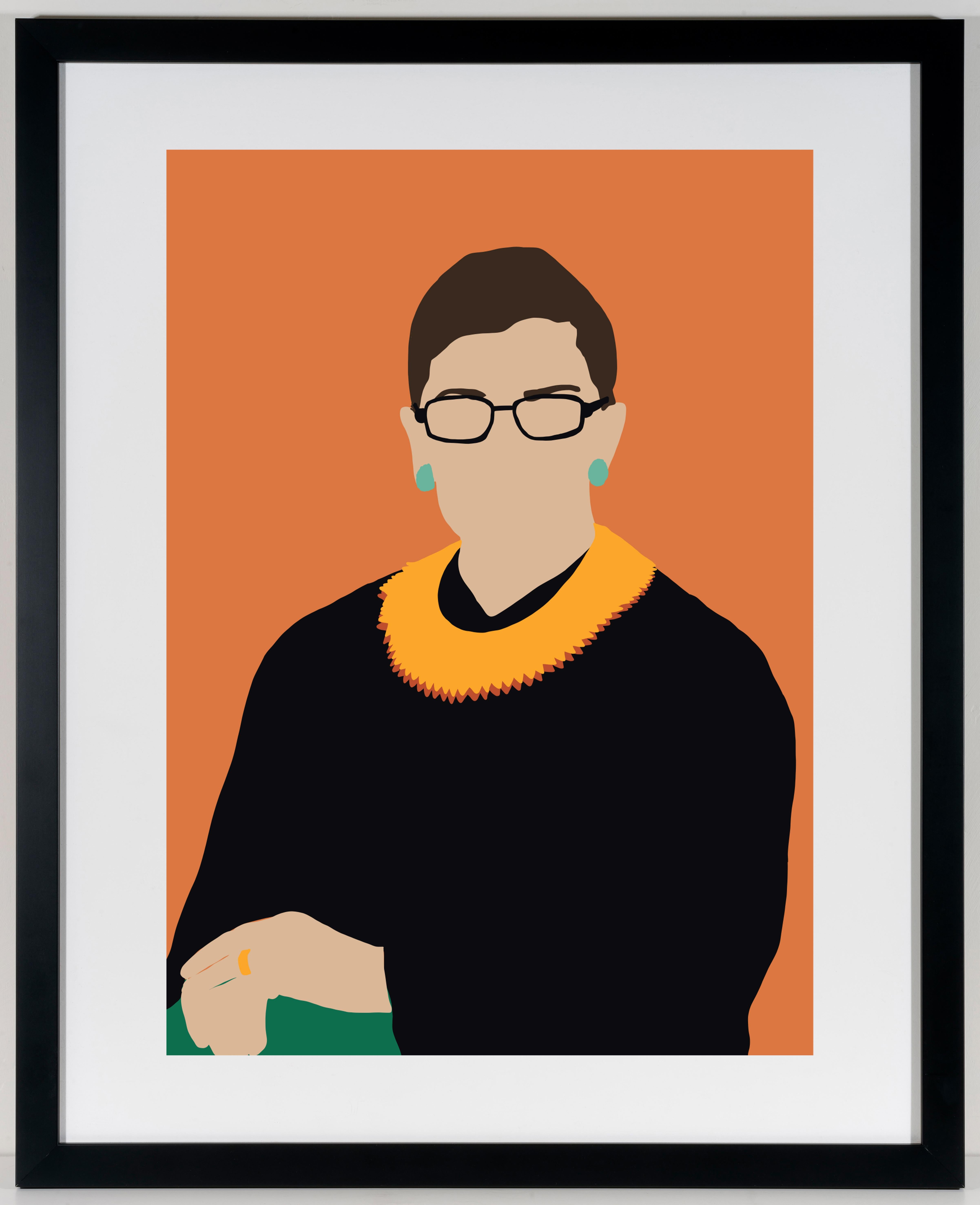 RBG- gerahmtes zeitgenössisches Porträt von Ruth Bader Ginsberg Supreme Court (Orange)