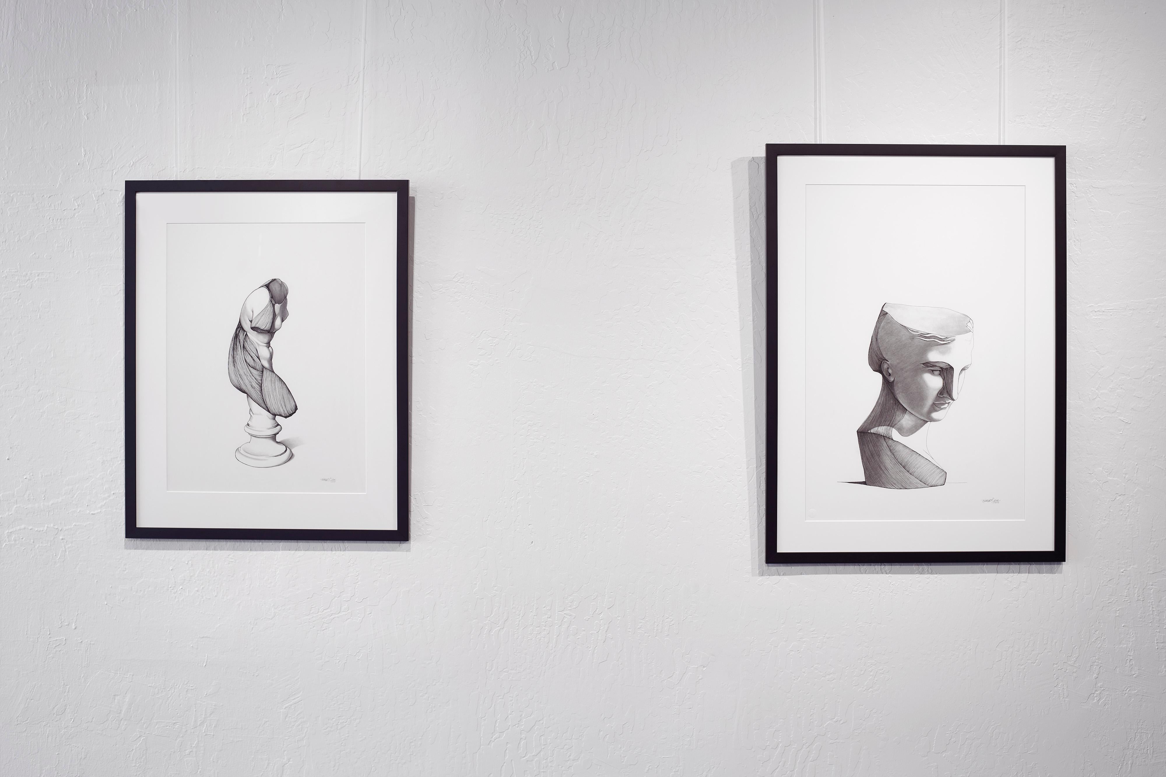 Unveiling IV - Contemporary Figurative Study in Pen + Ink + Graphite Academic - Gray Nude by Katherine Filice