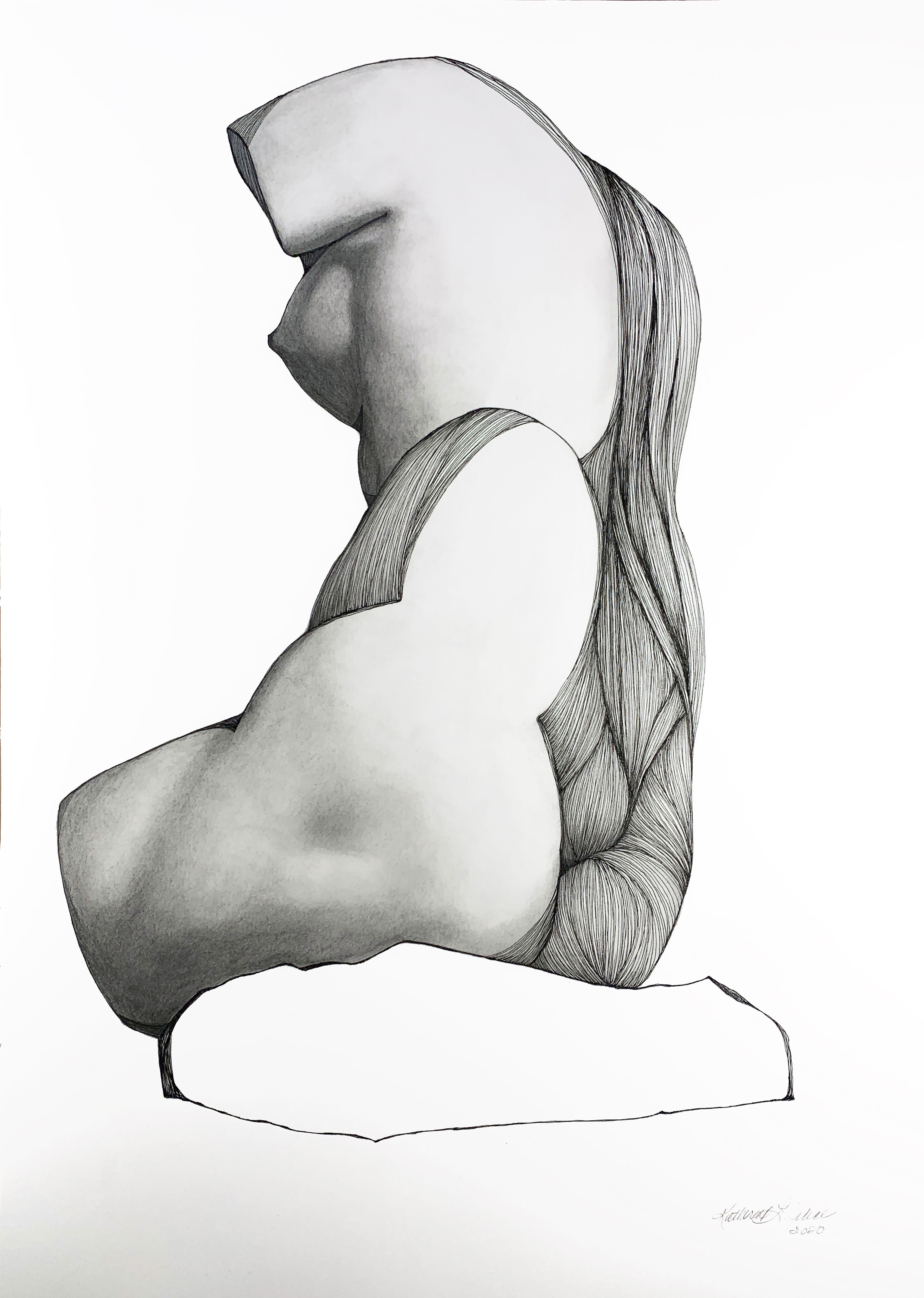 Enthüllung I - Contemporary Figure Drawing in Pen, Ink + Graphite – Art von Katherine Filice