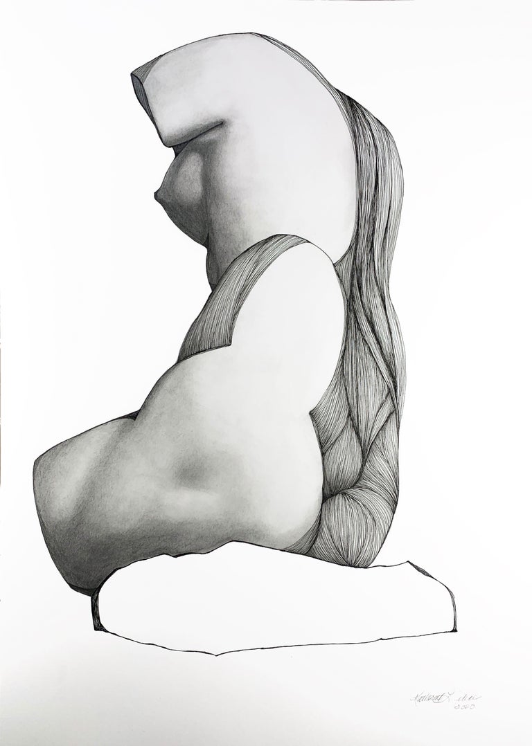 Unveiling I - Contemporary Figure Drawing in Pen, Ink + Graphite - Art by Katherine Filice
