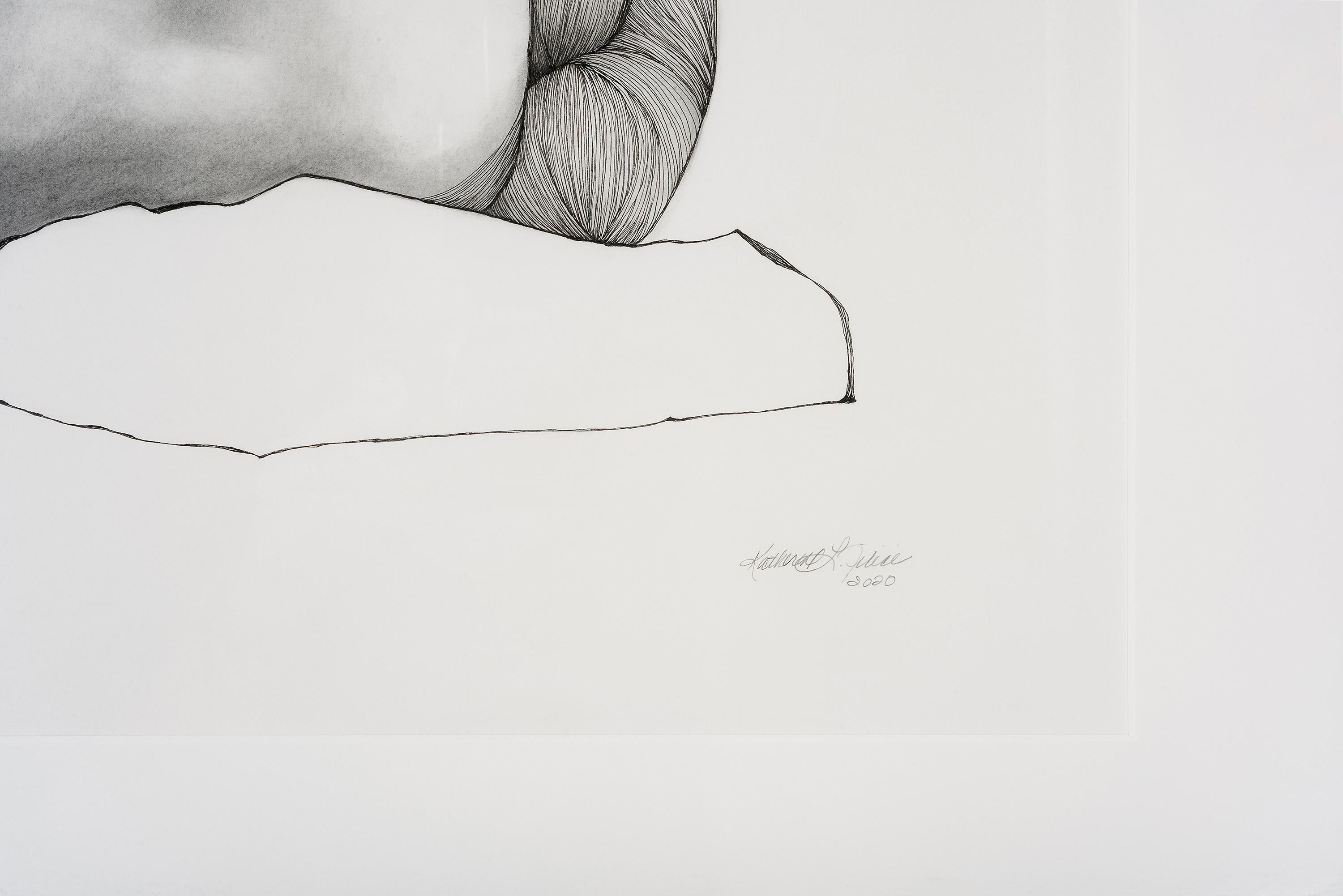 Enthüllung I - Contemporary Figure Drawing in Pen, Ink + Graphite (Grau), Nude, von Katherine Filice