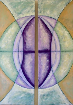 Salvia, Sage & Mustard - Contemporary Geometric Abstract Painting (Purple+Green)