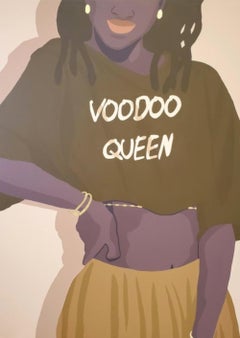 Voodoo Queen - Contemporary Painting in Tan + Gold by Nigerian American Artist