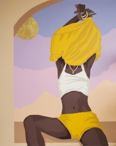 Wash You Off My Skin - Contemporary Painting by Nigerian Artist (Gold + Black)