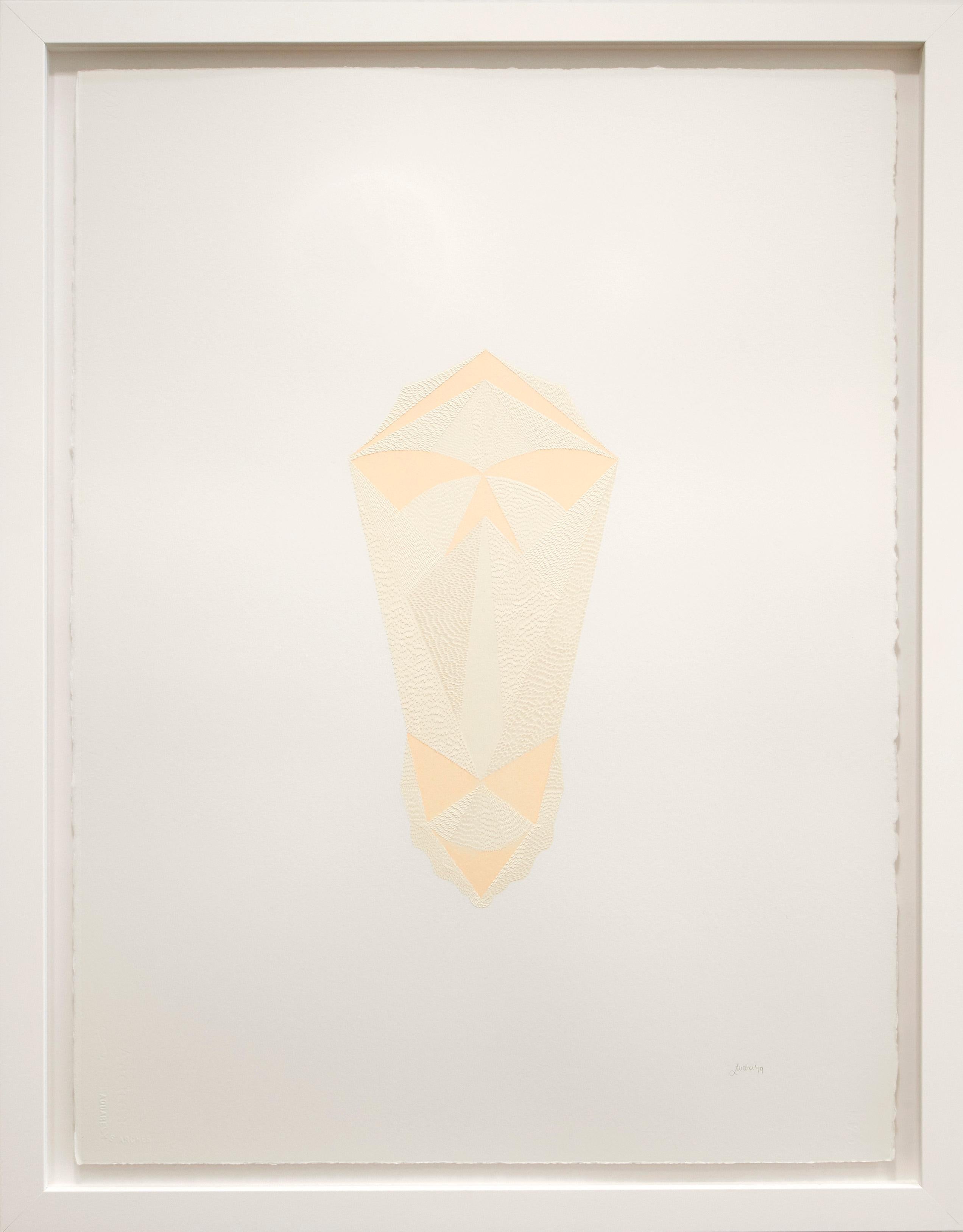Lucha Rodriguez Abstract Painting – Handmesser Zeichnung Papagayo VI - Manipuliertes strukturiertes Papier (gelbes + beiges)