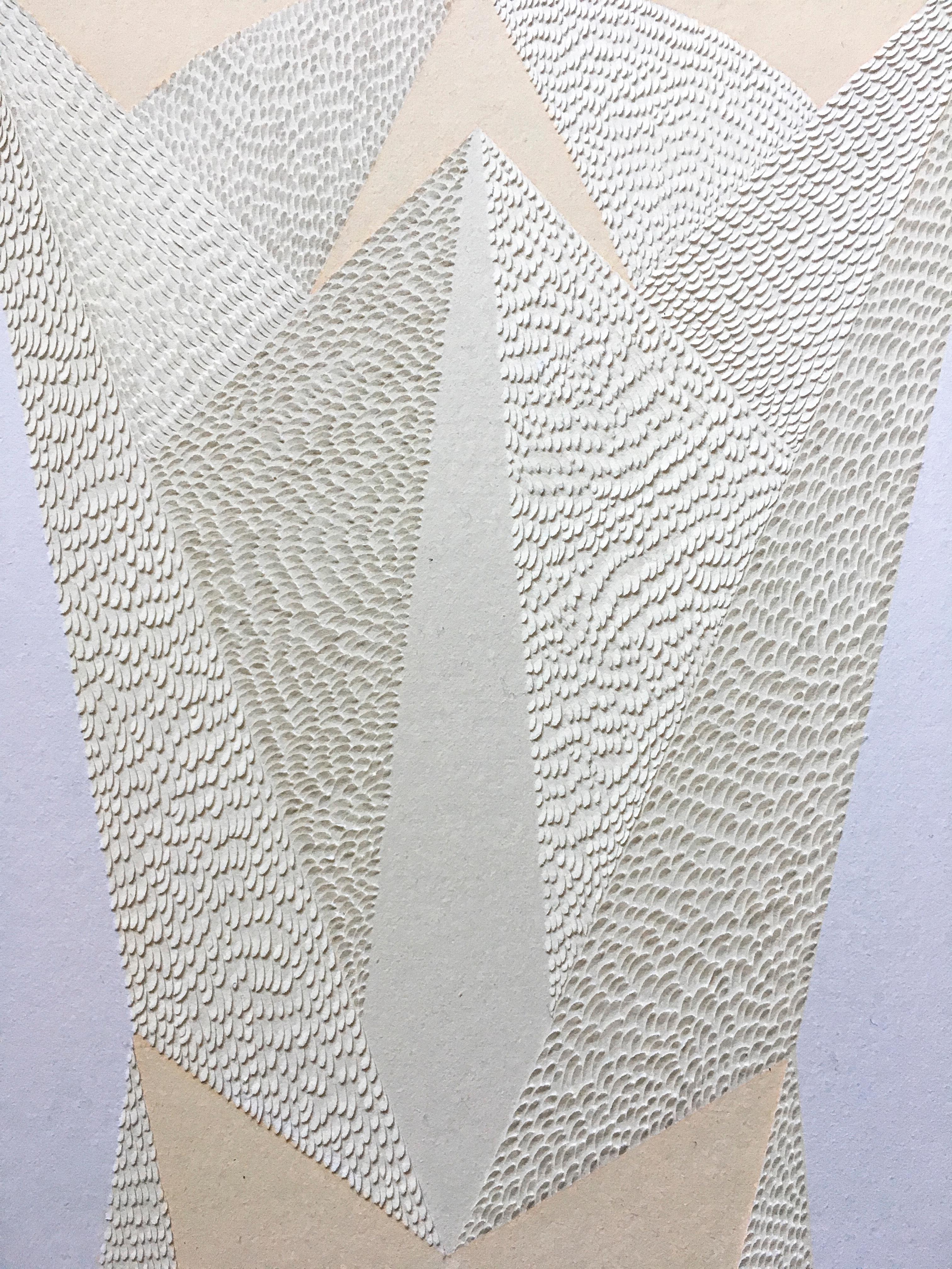 Knife Drawing Papagayo VI - Manipulated Textured Paper (Yellow + Beige) - Contemporary Painting by Lucha Rodriguez