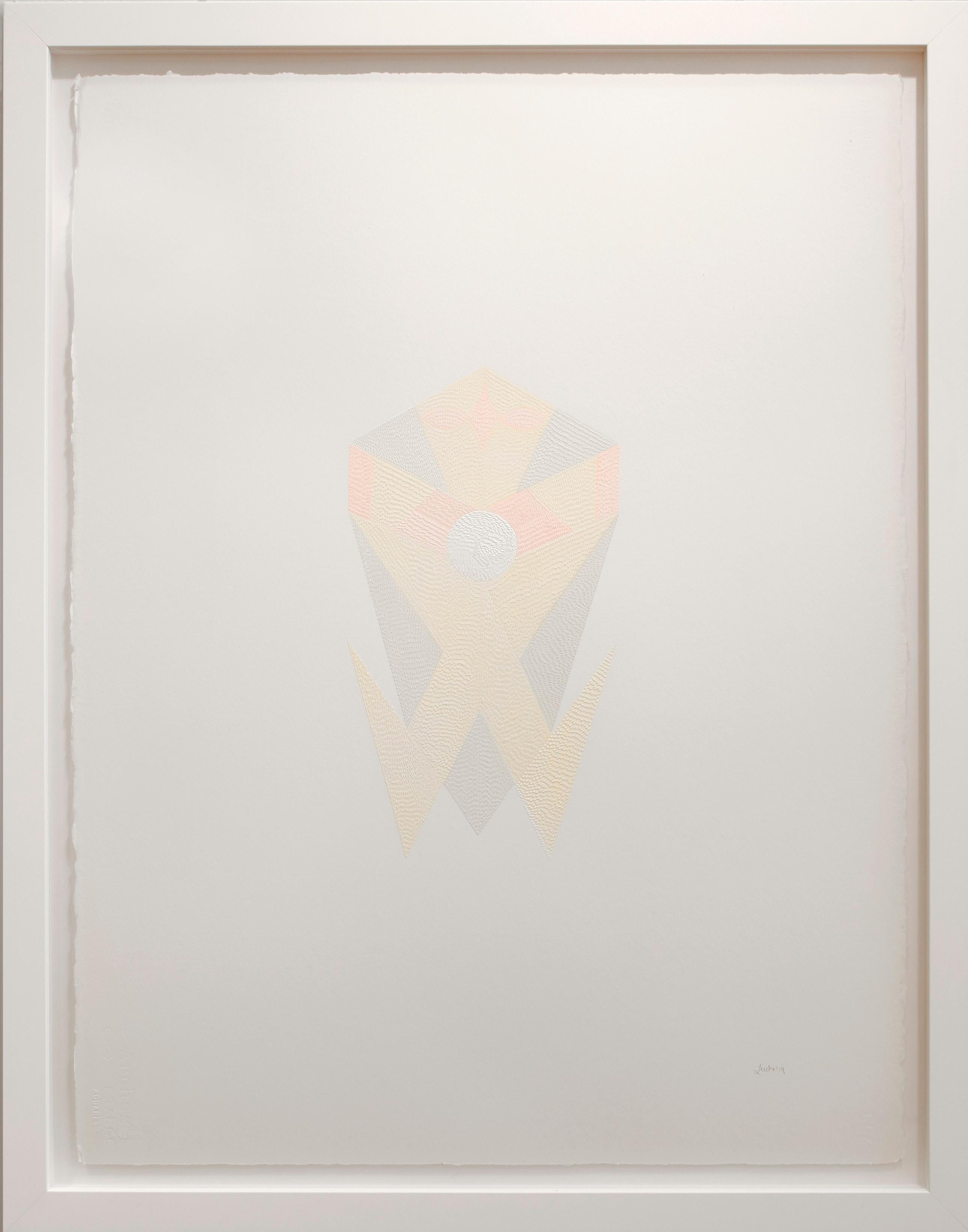 Lucha Rodriguez Abstract Drawing - Knife Drawing Papagayo VII - Manipulated Textured Paper (Yellow + Pink)