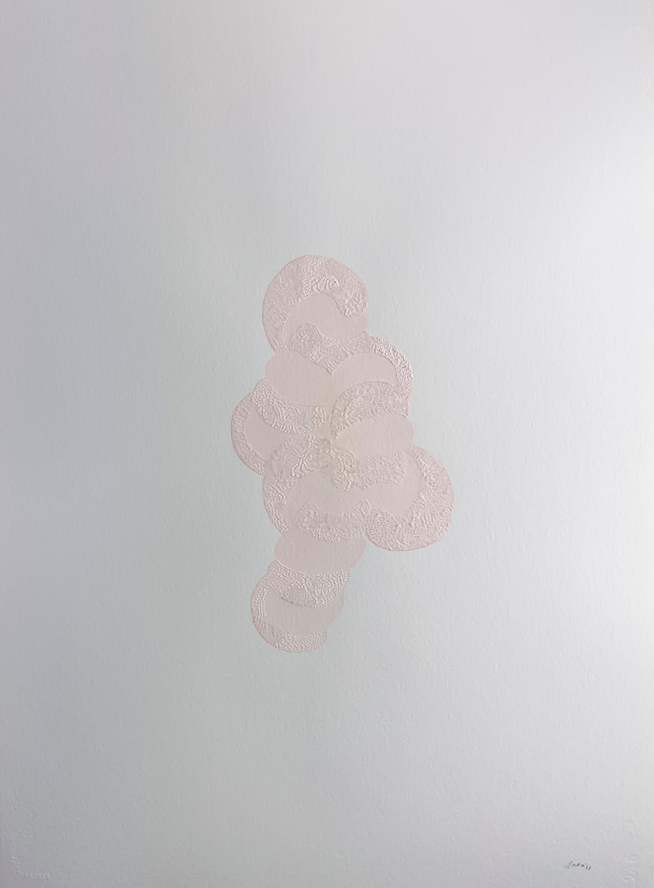 Couteau à couteau III - Papier texturé manipulé avec de superbes détails (rose) - Gris Abstract Drawing par Lucha Rodriguez