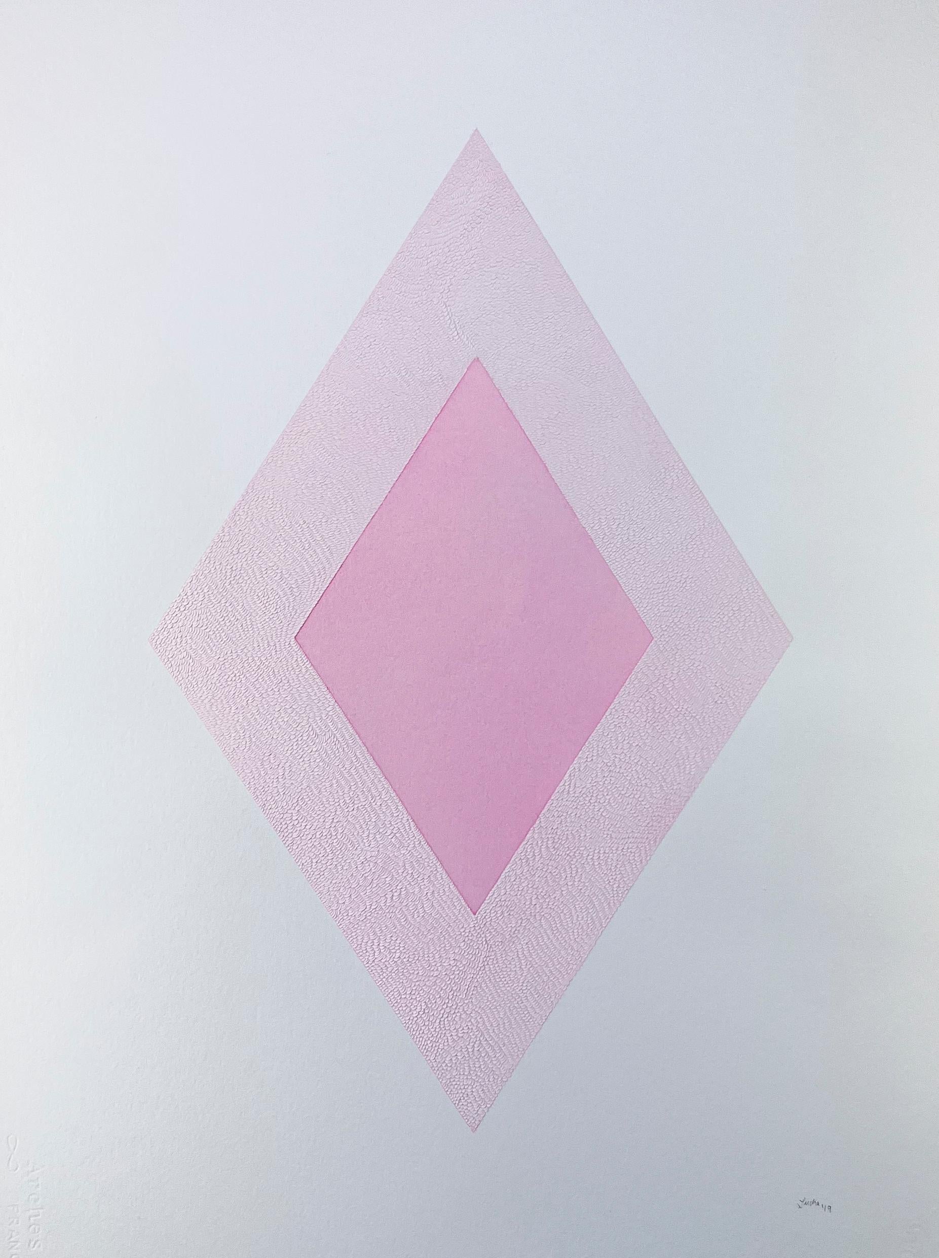 Handmesserzeichnung XXVIII - Manipuliertes strukturiertes Papier mit atemberaubenden Details (Rosa) im Angebot 1