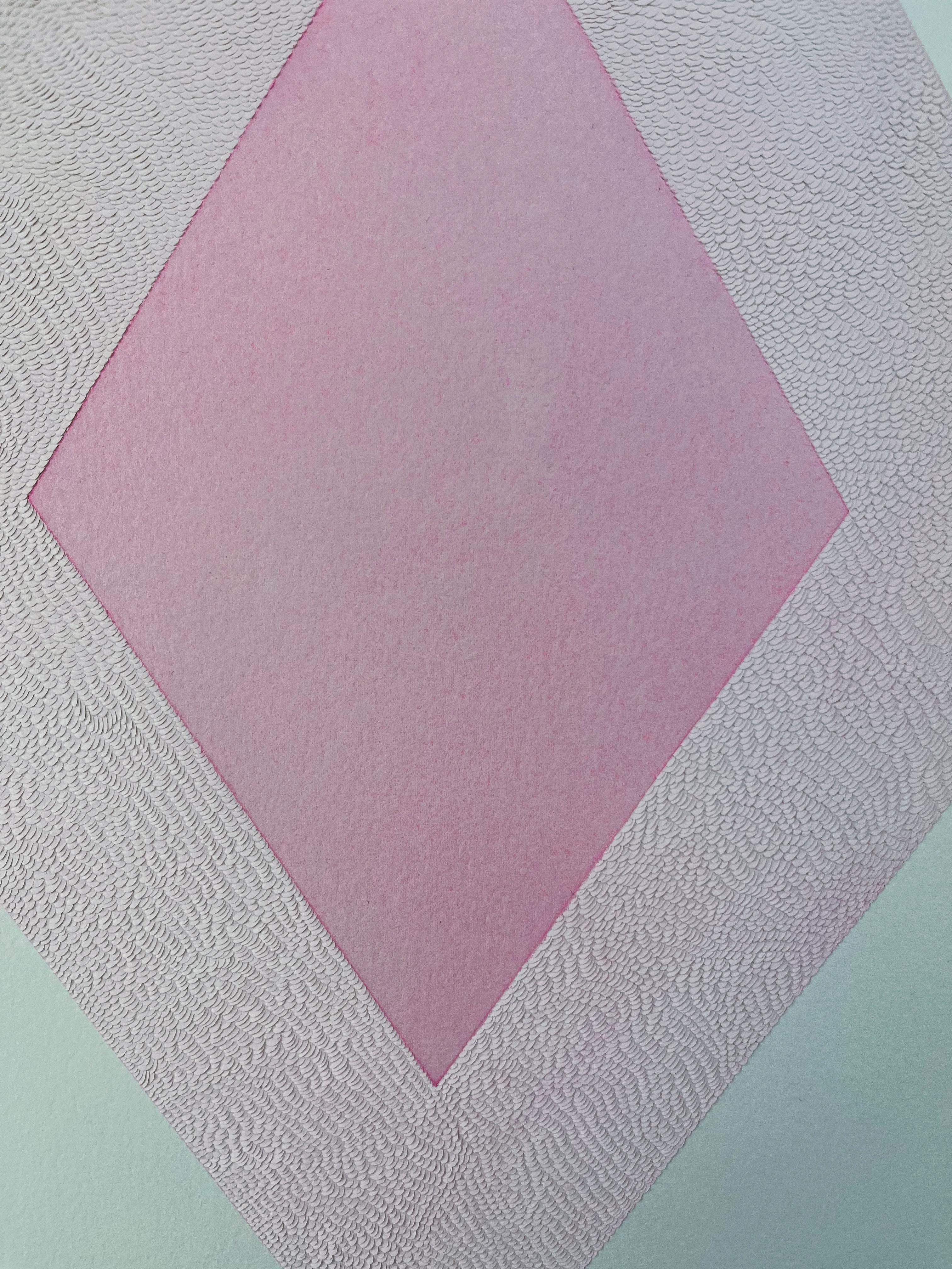 Knife Drawing XXVIII - Manipulated Textured Paper with Stunning Detail (Pink) - Contemporary Art by Lucha Rodriguez