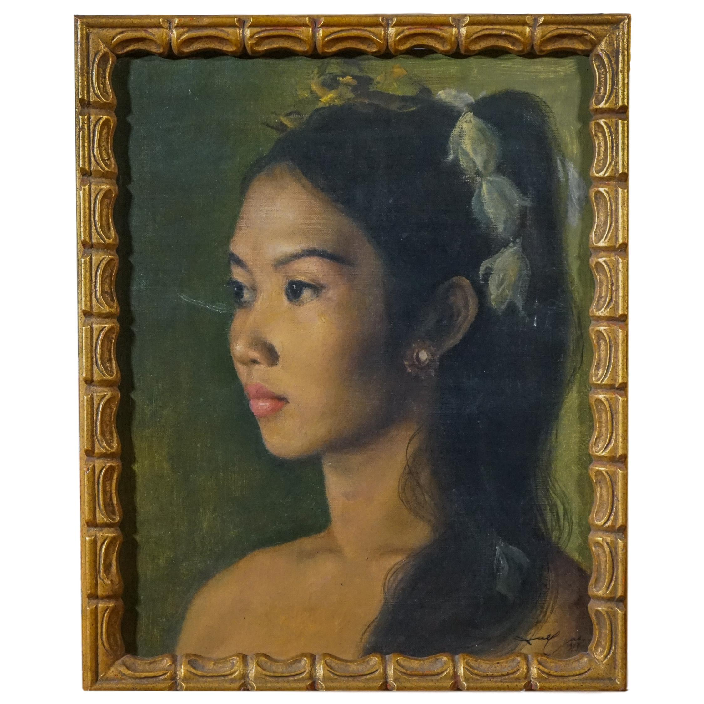 Portrait Painting DULLAH - Portrait réaliste d'une jeune fille balinaise, princesse de beauté indonésienne