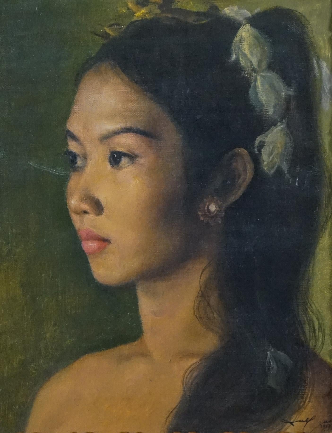 Retrato realista de princesa balinesa indonesia de belleza de una niña - Painting de DULLAH