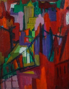 Female Modernist New York City Skyline MANHATTAN BRIDGE Abstract Oil Painting