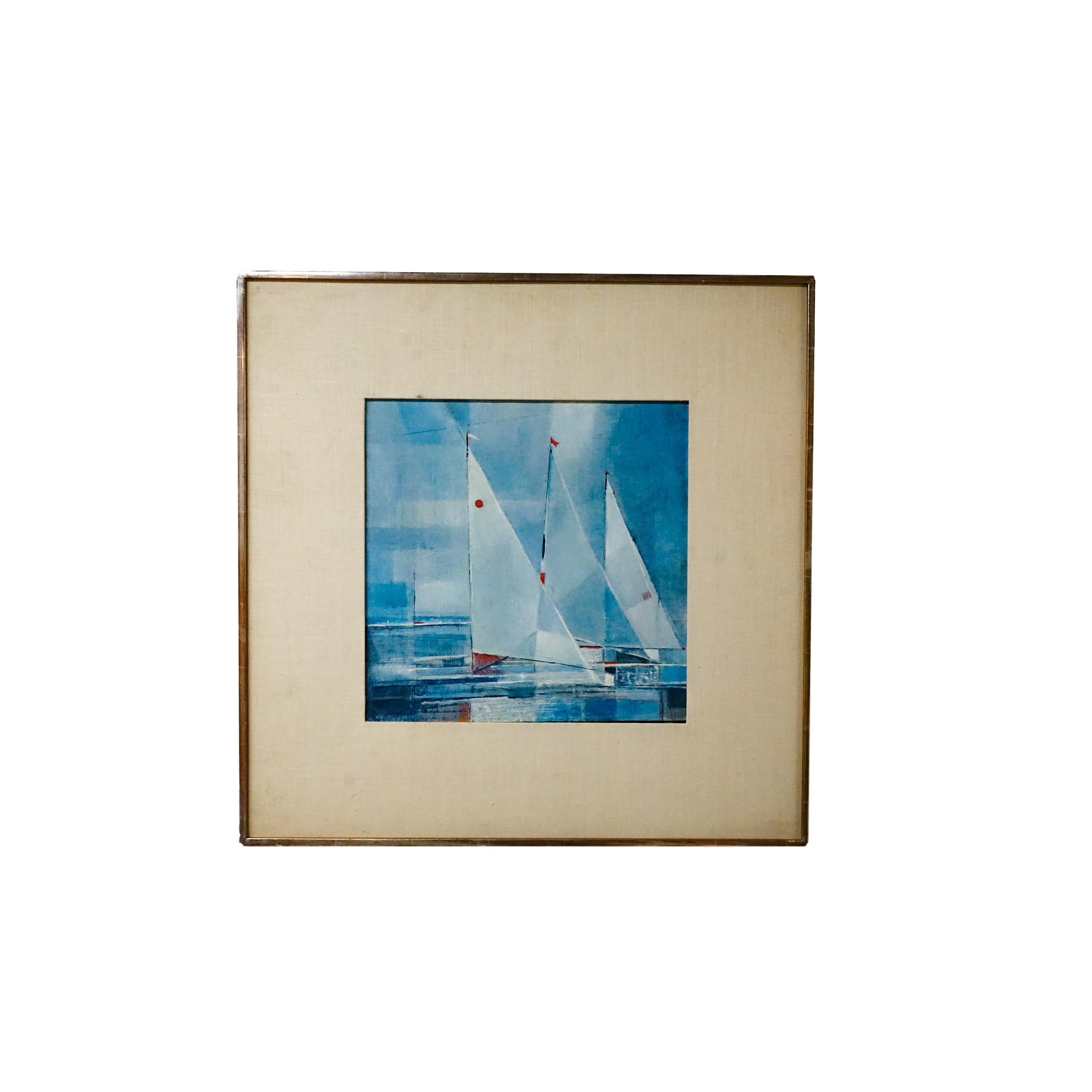 William Charles Palmer Landscape Painting - 1953 American Geometric Abstract Yachts Racing 