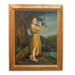 Rara grande ragazza in stile Art Nouveau con pavone