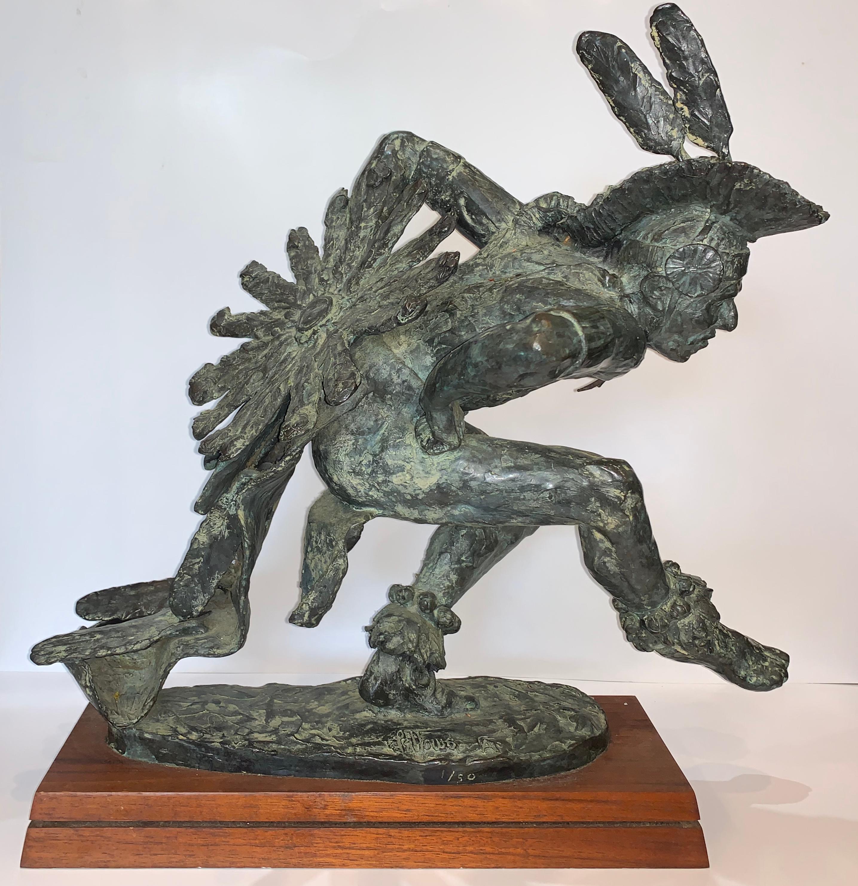 fred fellows Figurative Sculpture - Edition # 1/50  "Dancing Back to Past" American Indian Bronze Chief Dancer