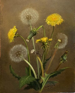 Early 1859 American Realist Still Life Thistles and Dandelions 