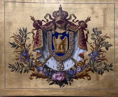 Napolean III - Armoiries françaises avec peinture à l'huile en résine dorée