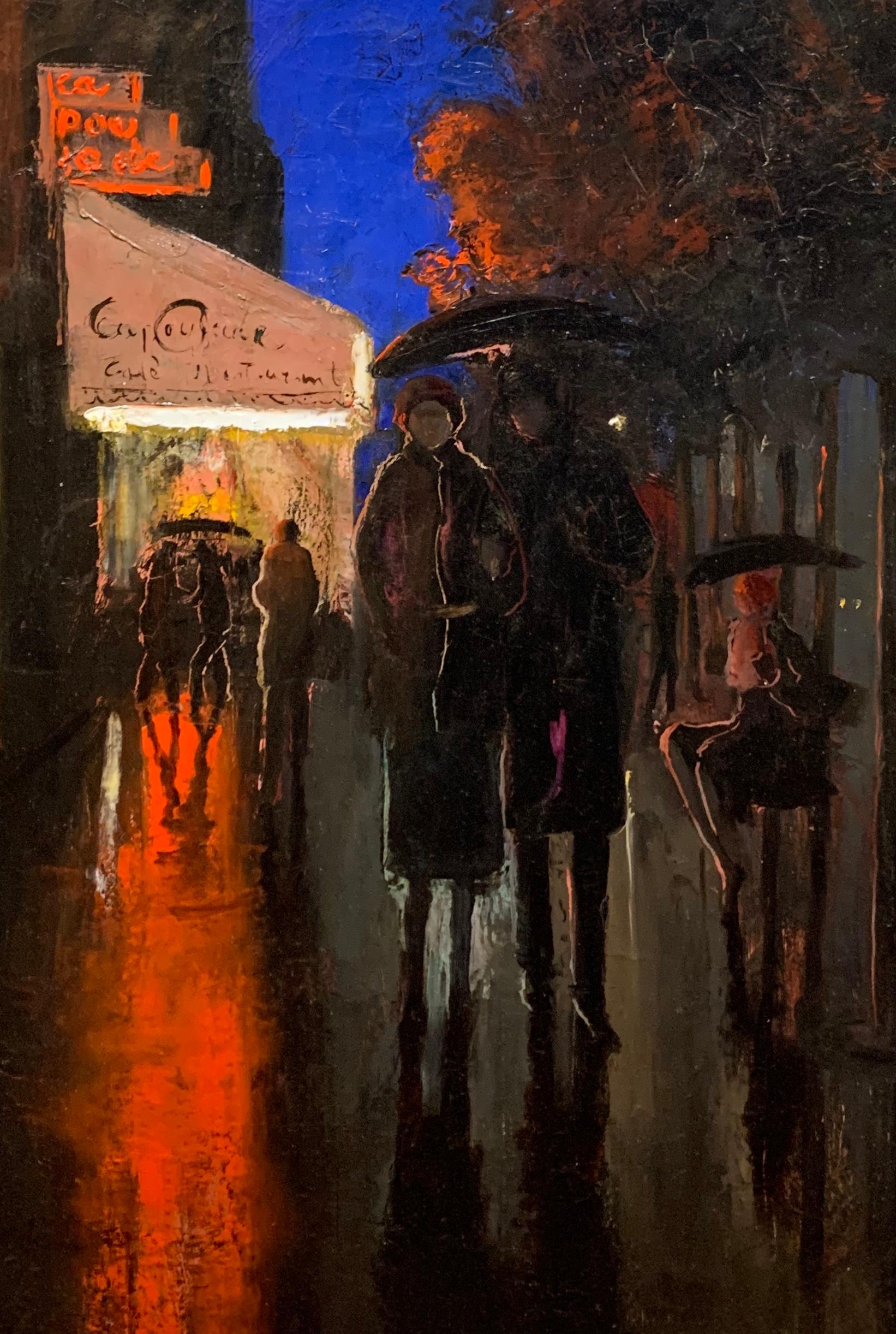 Margaret De Corini American Antique Nocturnal Parisian Street Scene Painting For Sale 5