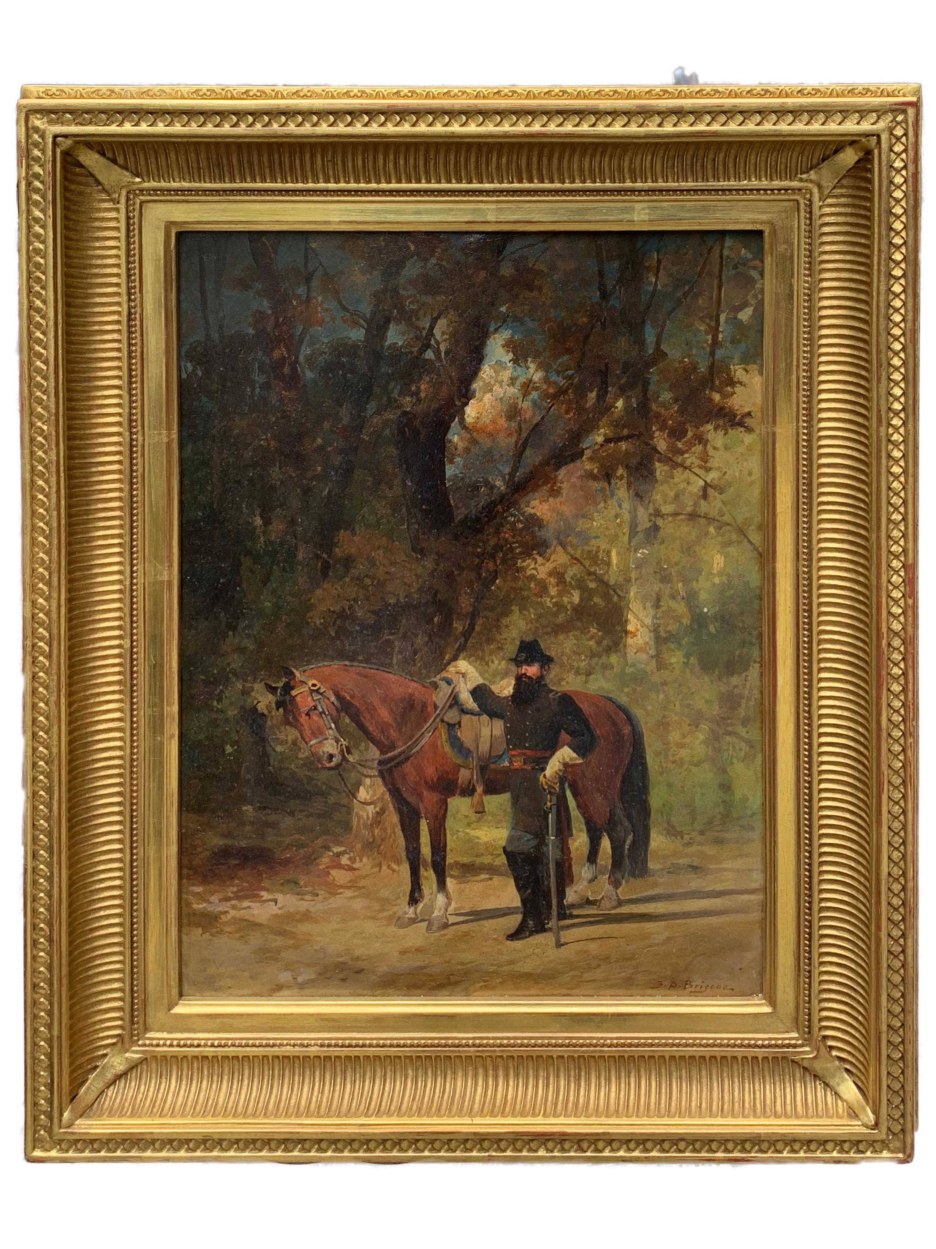 Portrait Painting Franklin Dullin Briscoe - Portrait américain ancien de la guerre civile d'après-guerre représentant un officier et son cheval 