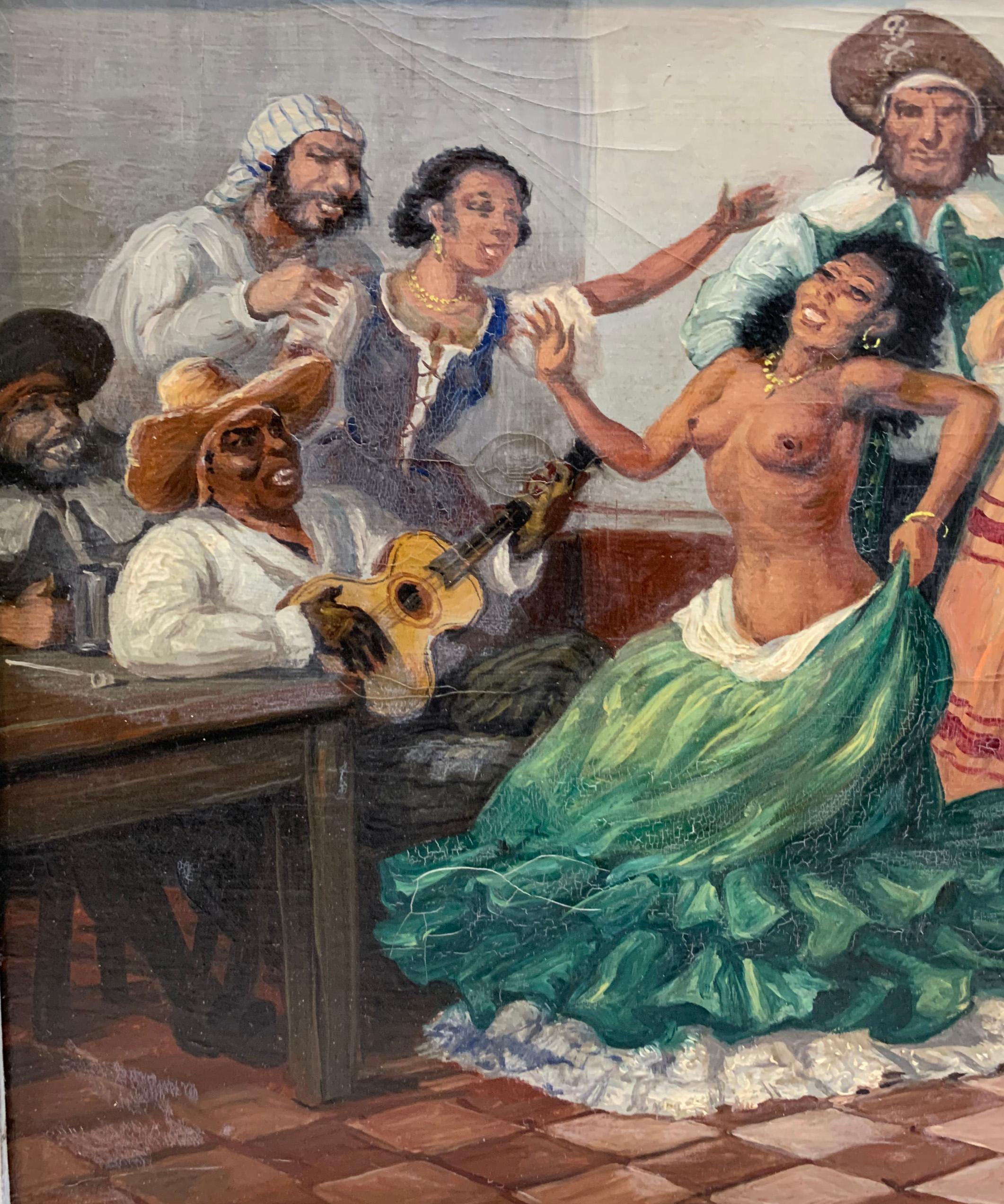 A Pair of Signed Gustave Alaux Caribbean Cabaret Dancers in Bar Room Paintings 3