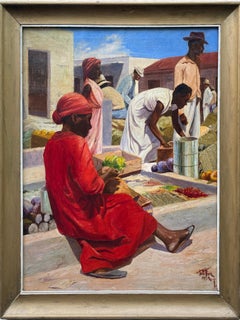 Rare Republic of Dominican Street Market Oil Painting