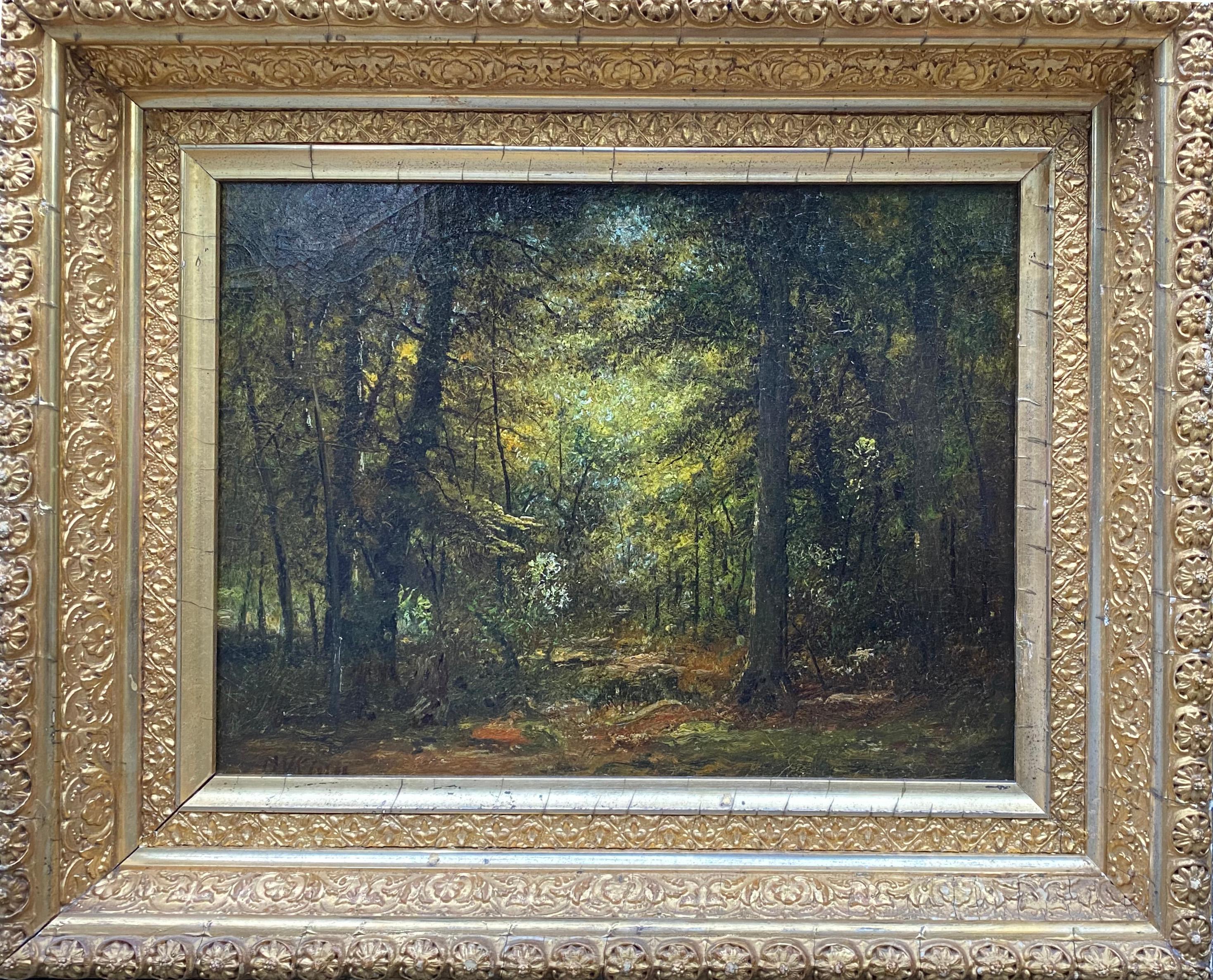 George W. King Landscape Painting - American Landscape Forest Scene with Sunlight 