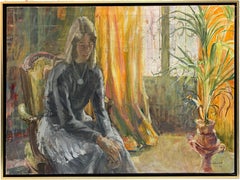 Modern Impressionist Portrait of Woman in Interior w/ Plant