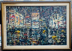 Abstrakt-expressionistische Mid-Century-Szene der New Yorker Street Scene Times Square-Szene bei Nacht