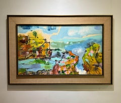 KUPFERMAN Grande peinture expressionniste abstraite américaine à l'aquarelle, 1967