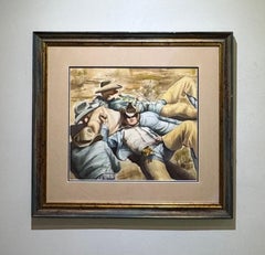Besser Vintage American Realist Watercolor Gay Interest Reclining Cowboys