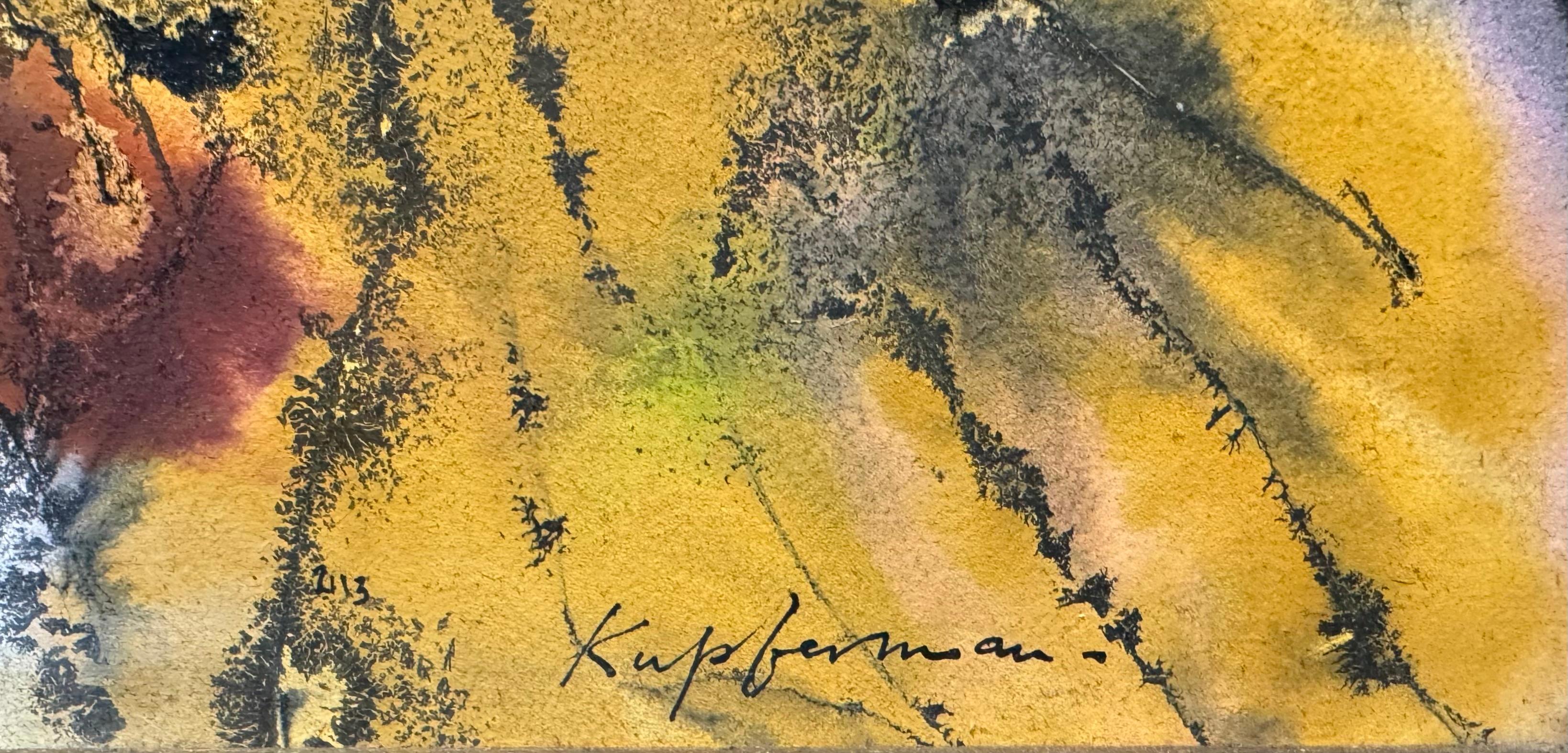 1967 KUPFERMAN Americano GRANDE Acquarello Espressionista Astratto - Abstract Drawing Marrone di Lawrence Kupferman