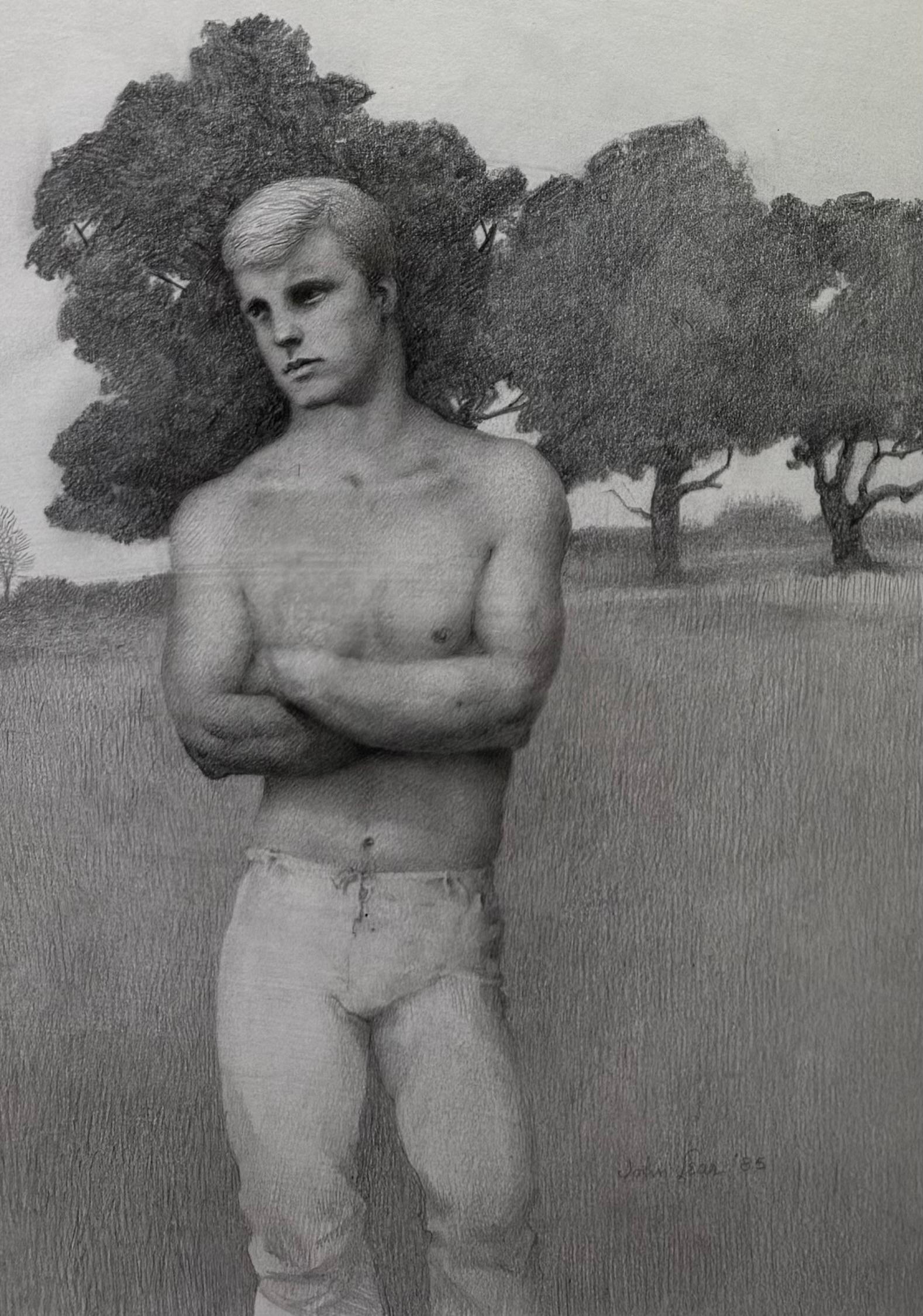 John Lear Desnudo Masculino Paisaje Modernista Americano Acuarela Desnudo Masculino Gay en venta 2
