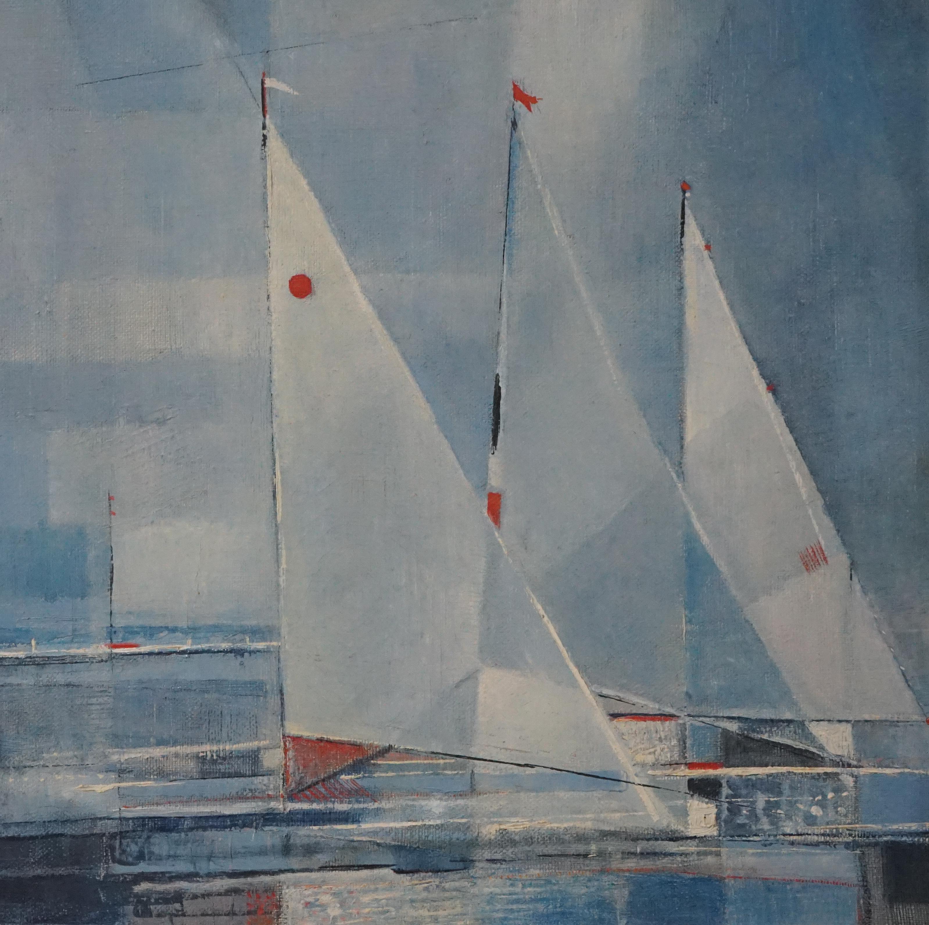 1953 American Geometric Abstract Yachts Racing  - Painting by William Charles Palmer