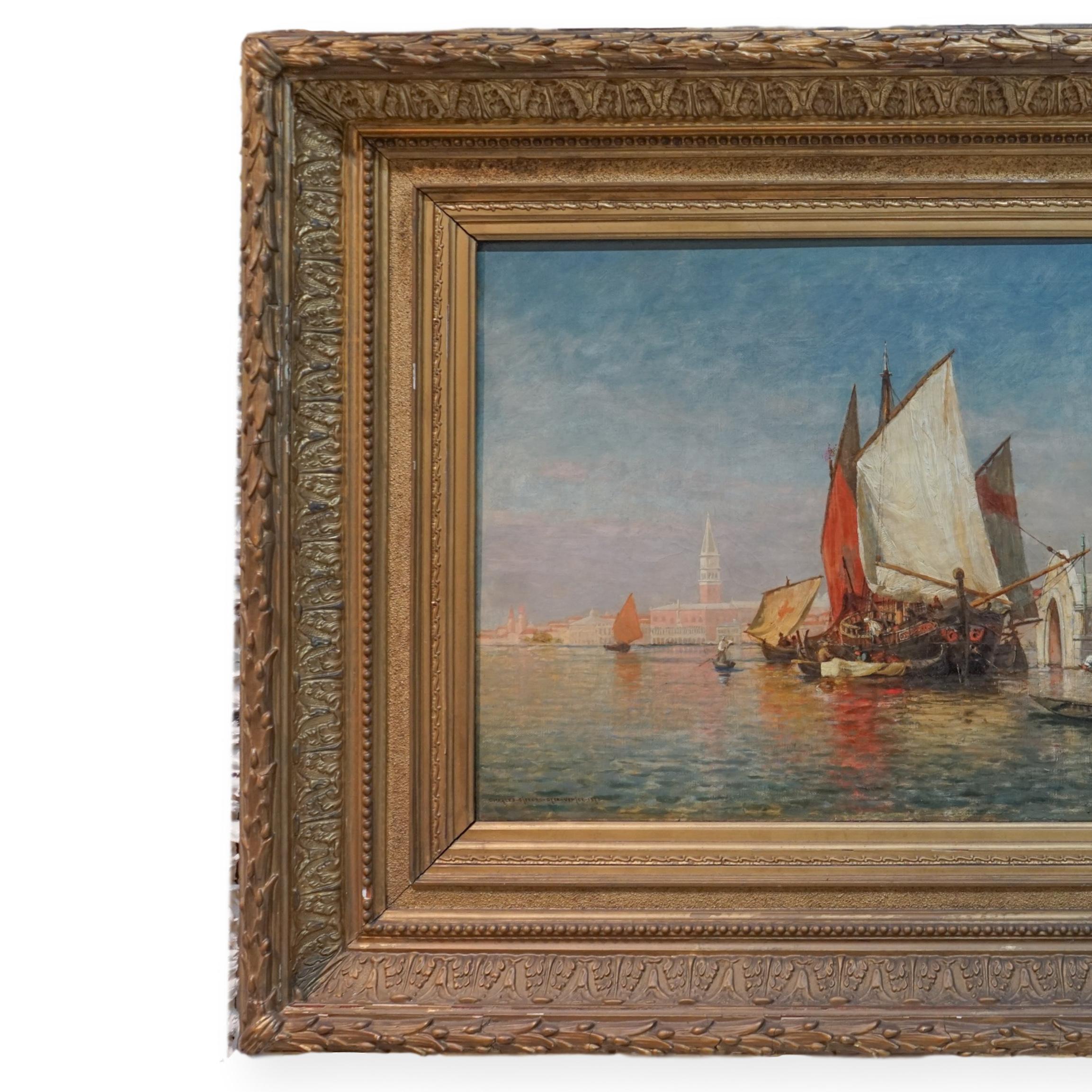 1878 Venetian Canal Painting San Marco - Brown Landscape Painting by Charles gifford Dyer