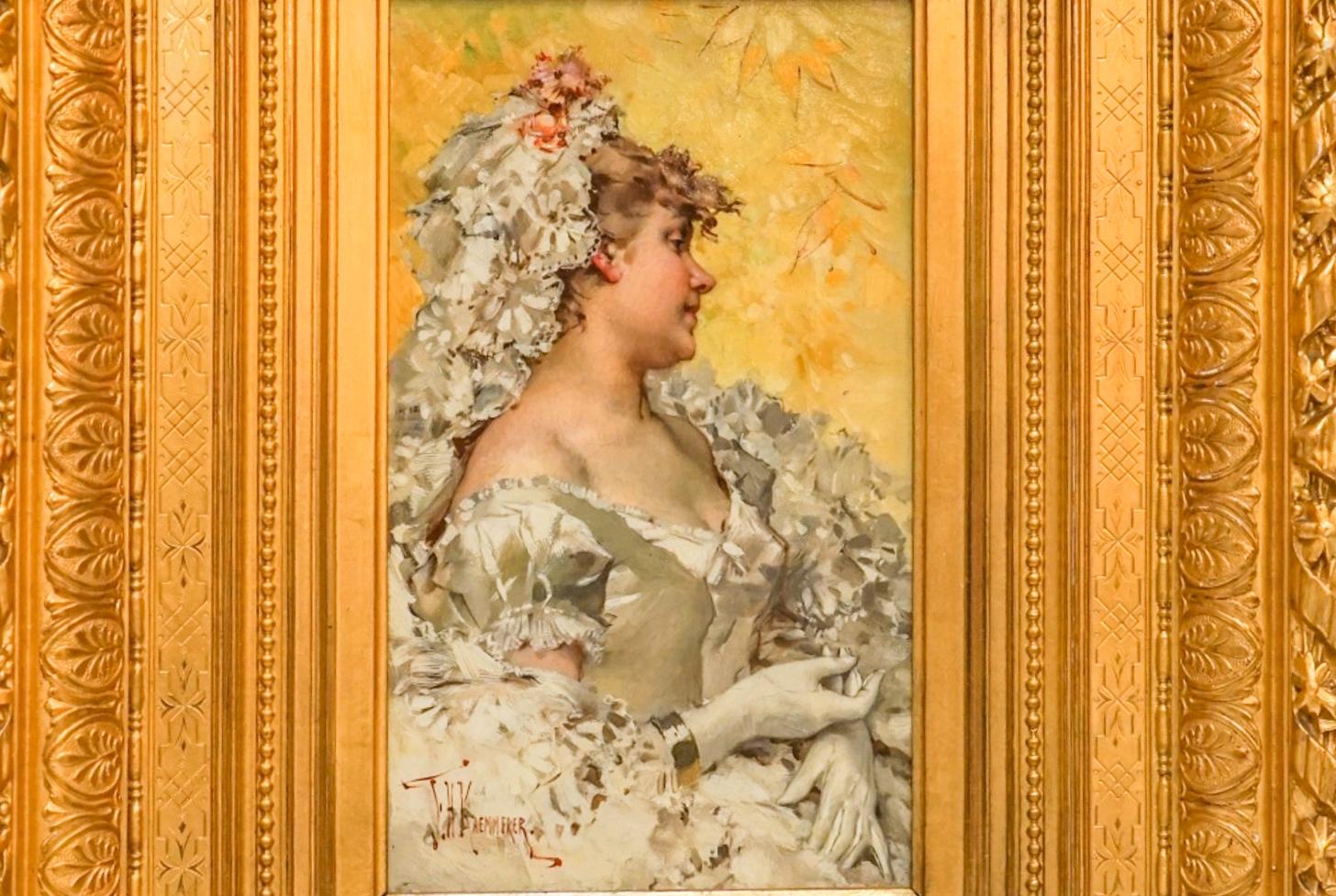 Belle Epoque Bride in White Dress - Painting by Frederick Hendrik Kaemmerer