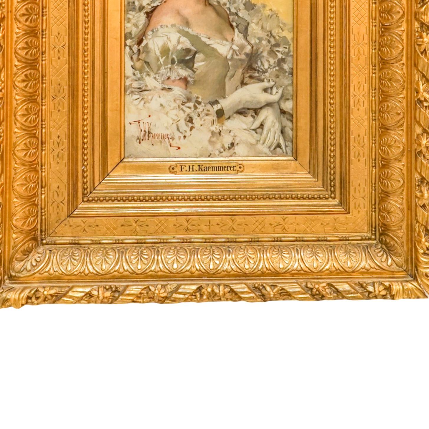 Braut aus der Belle Epoque in weißem Kleid (Realismus), Painting, von Frederick Hendrik Kaemmerer