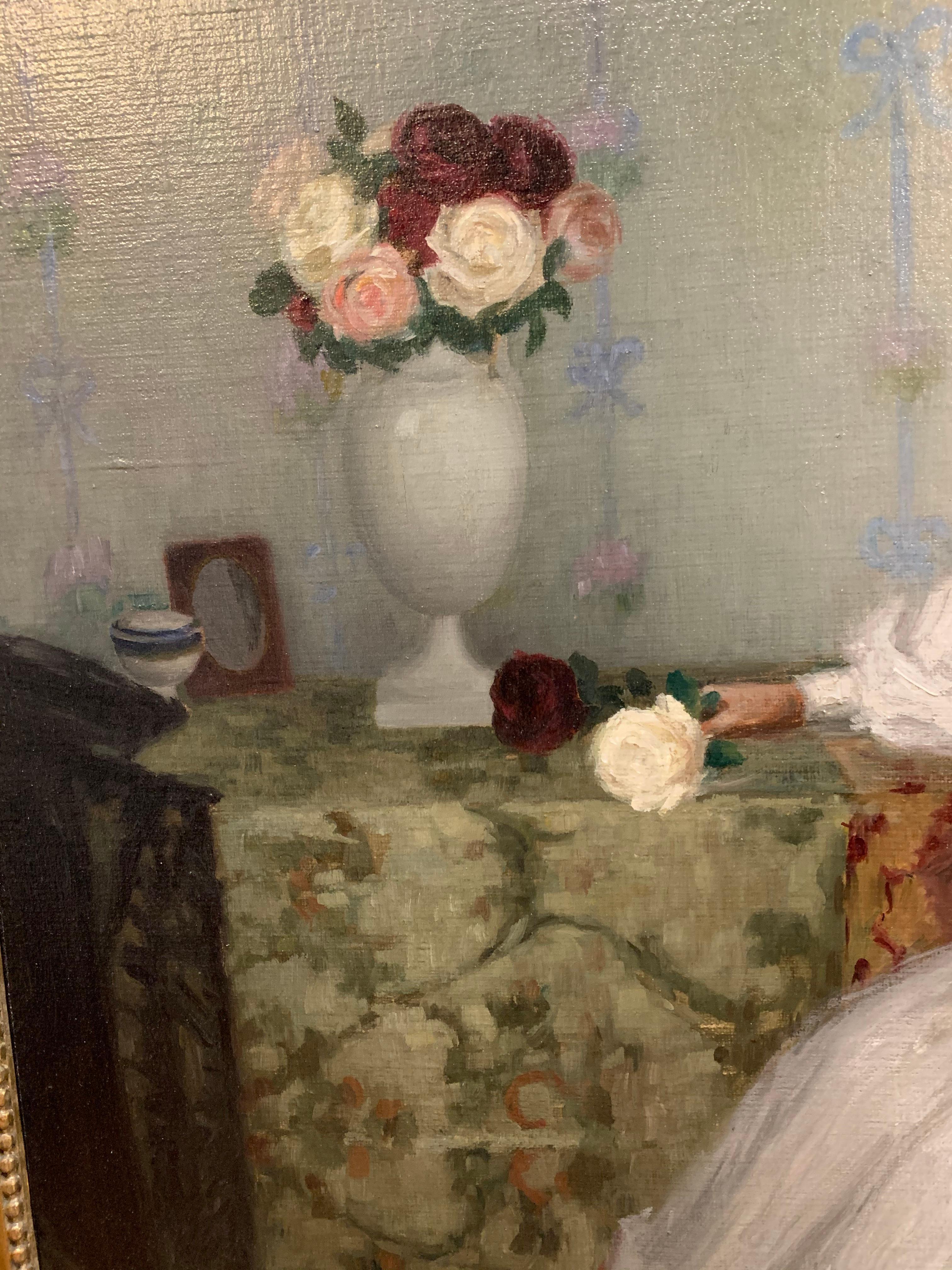 painting of woman in white dress