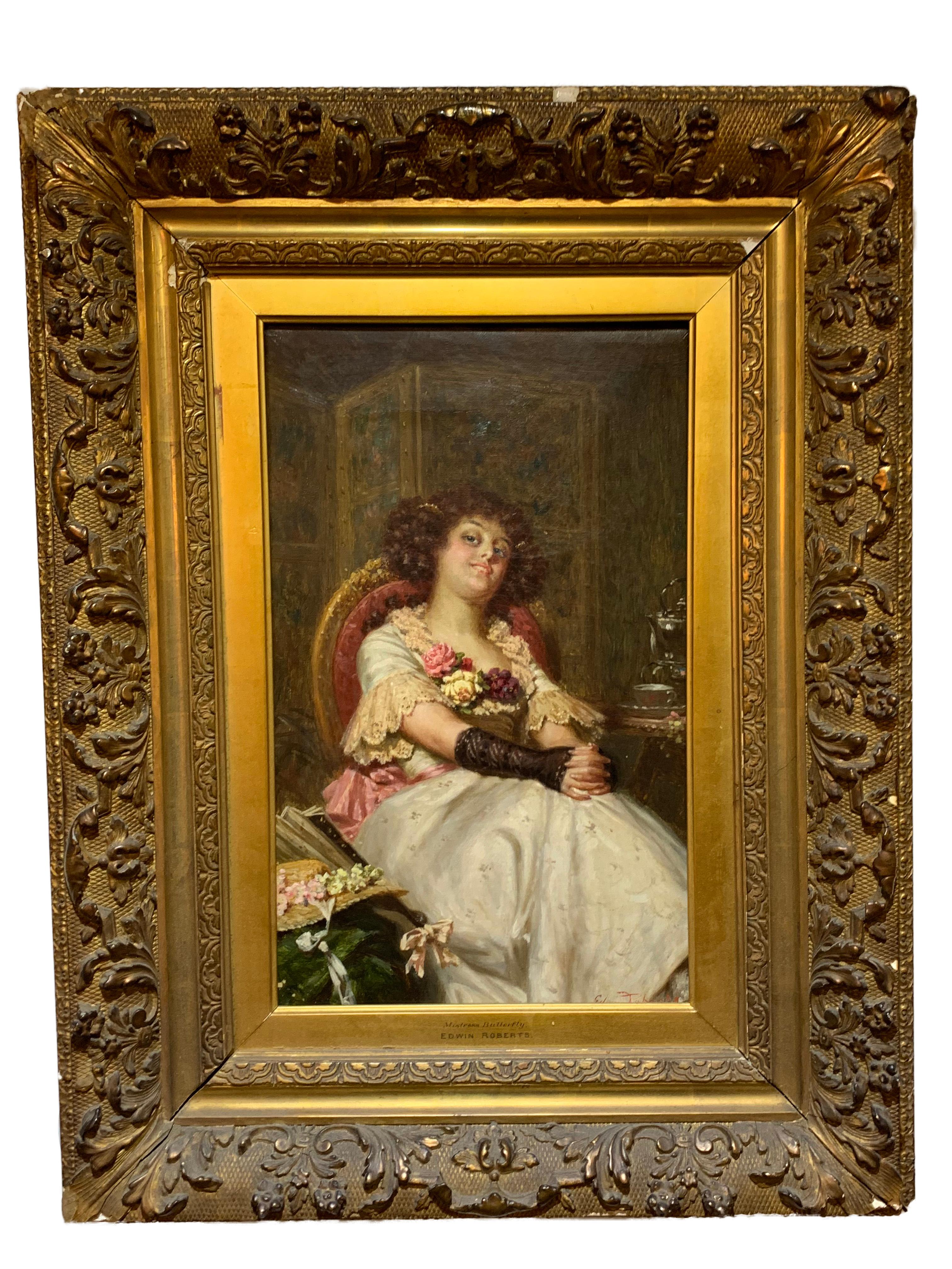 Edwin Thomas Roberts Portrait Painting - Pre-Raphaelite English Realist Oil Painting of a Mistress Lady