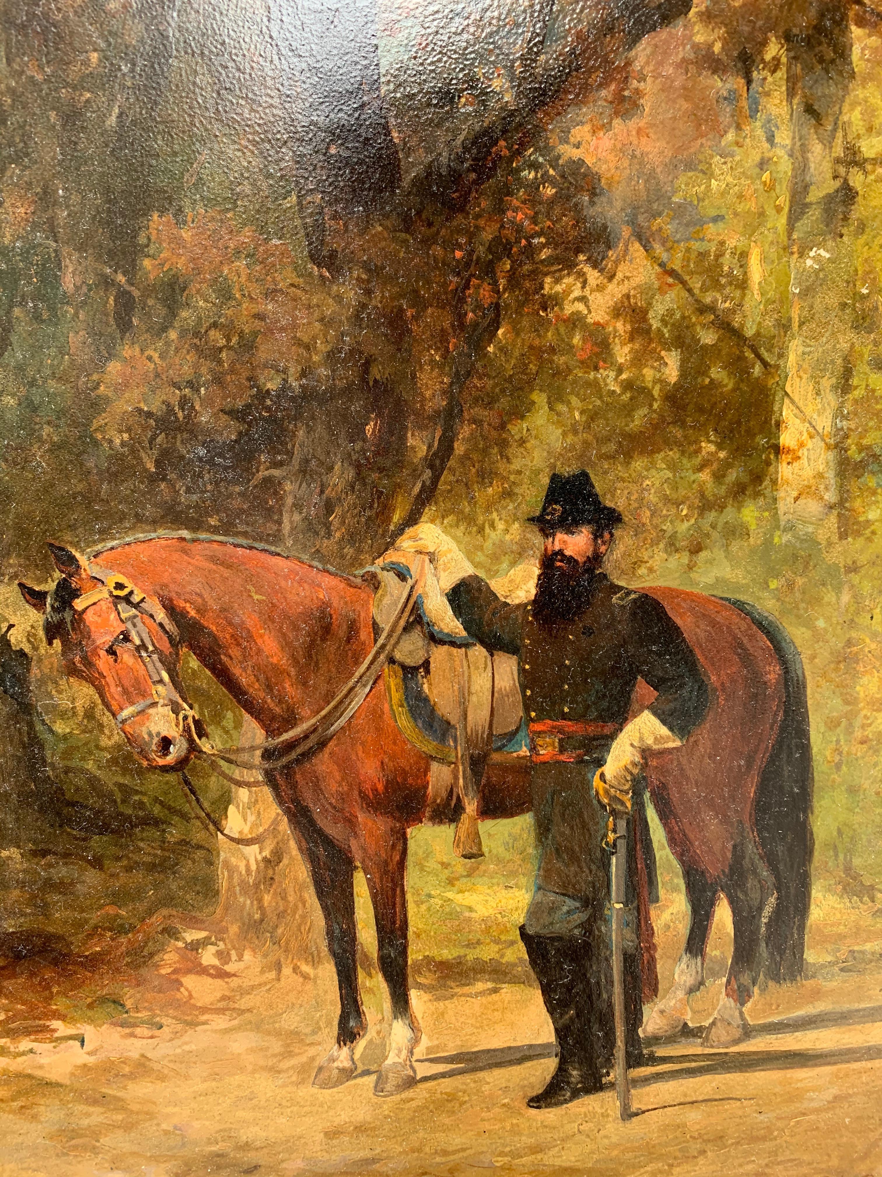 Portrait américain ancien de la guerre civile d'après-guerre représentant un officier et son cheval  - Painting de Franklin Dullin Briscoe
