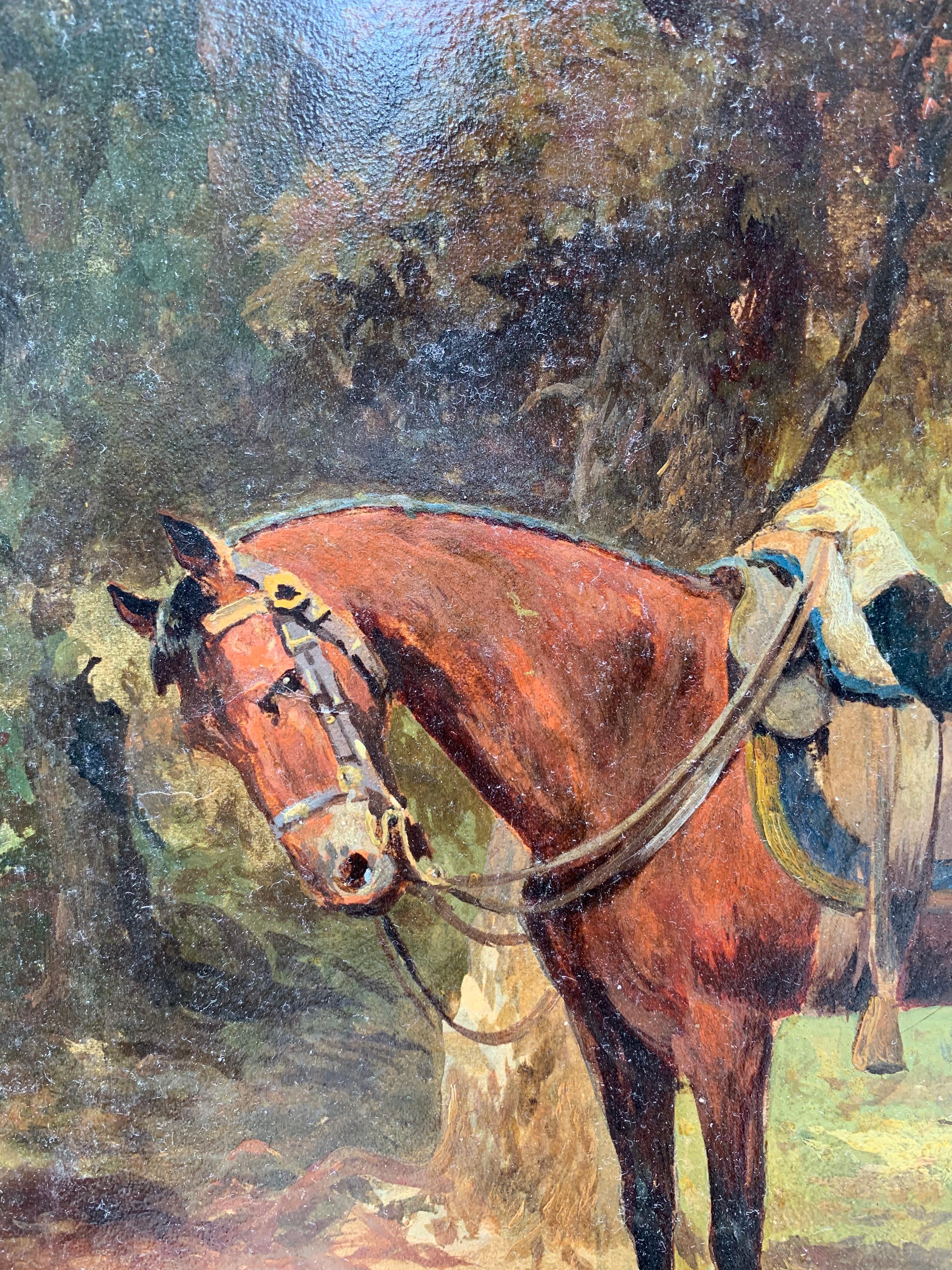 Portrait américain ancien de la guerre civile d'après-guerre représentant un officier et son cheval  - Marron Portrait Painting par Franklin Dullin Briscoe